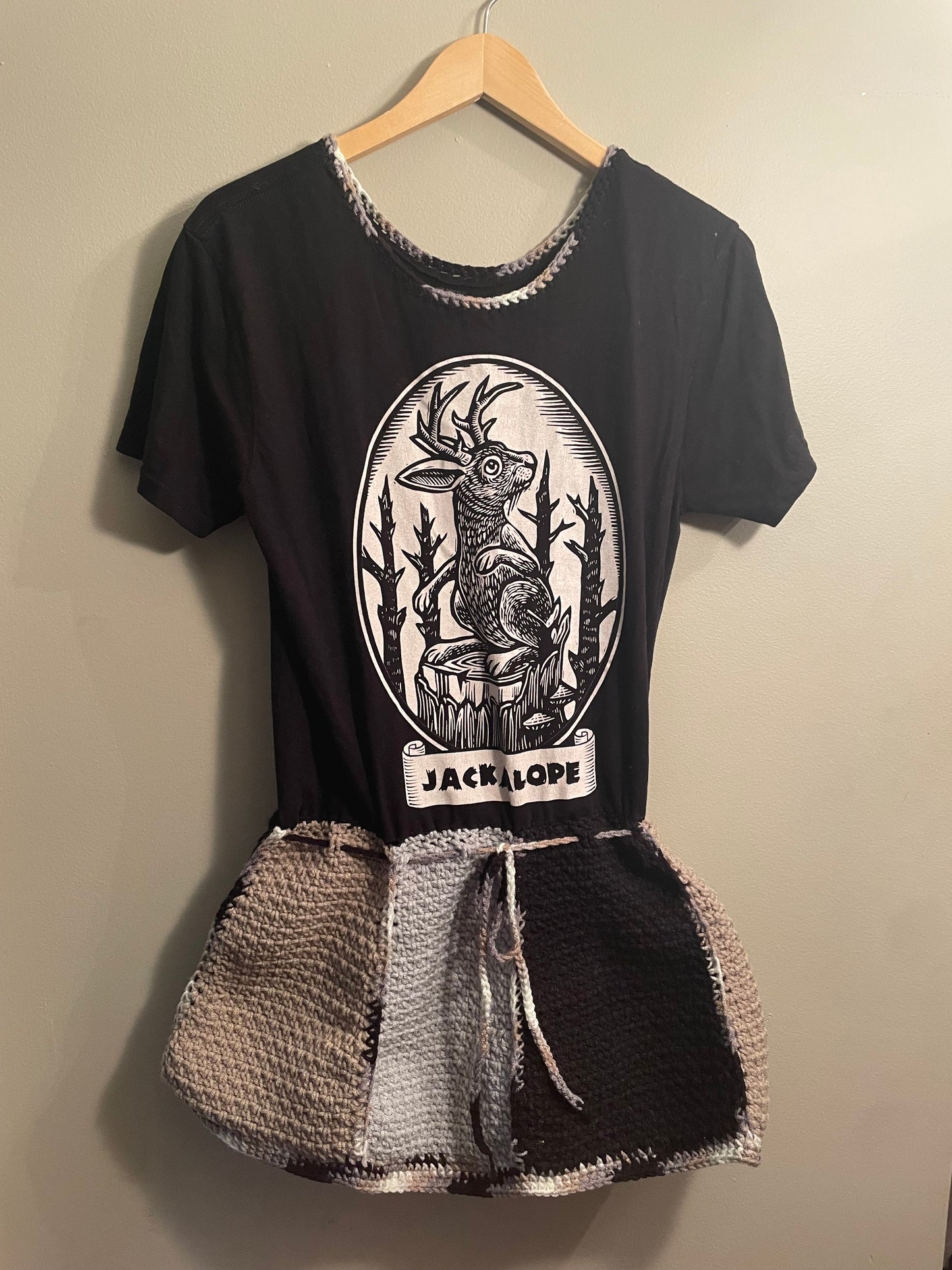 Cryptid Thrifted Upcycled Jackalope Tshirt Dress Size Small