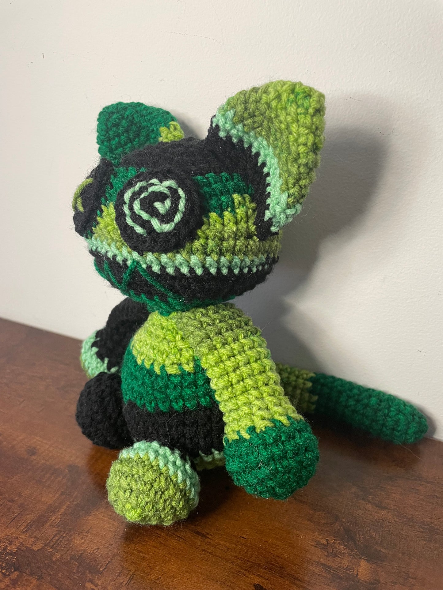 Crochet Green Stripe Zombie Kitty Plush