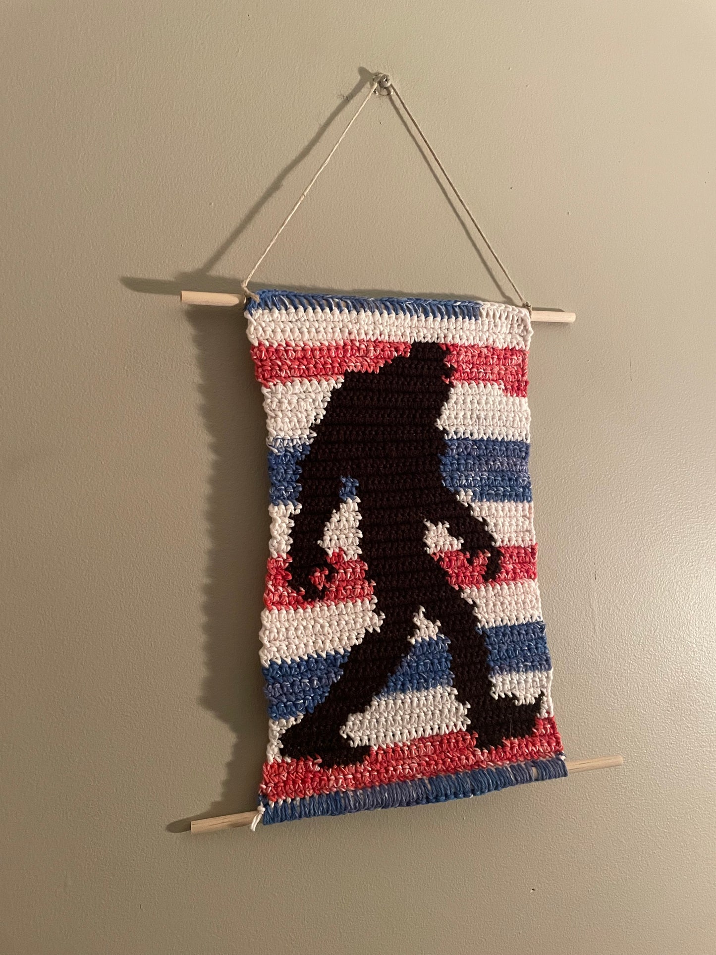 Crochet Red, White, and Bigfoot Hanging Tapestry