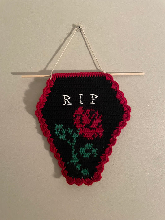 Crochet Rose Coffin Hanging Tapestry