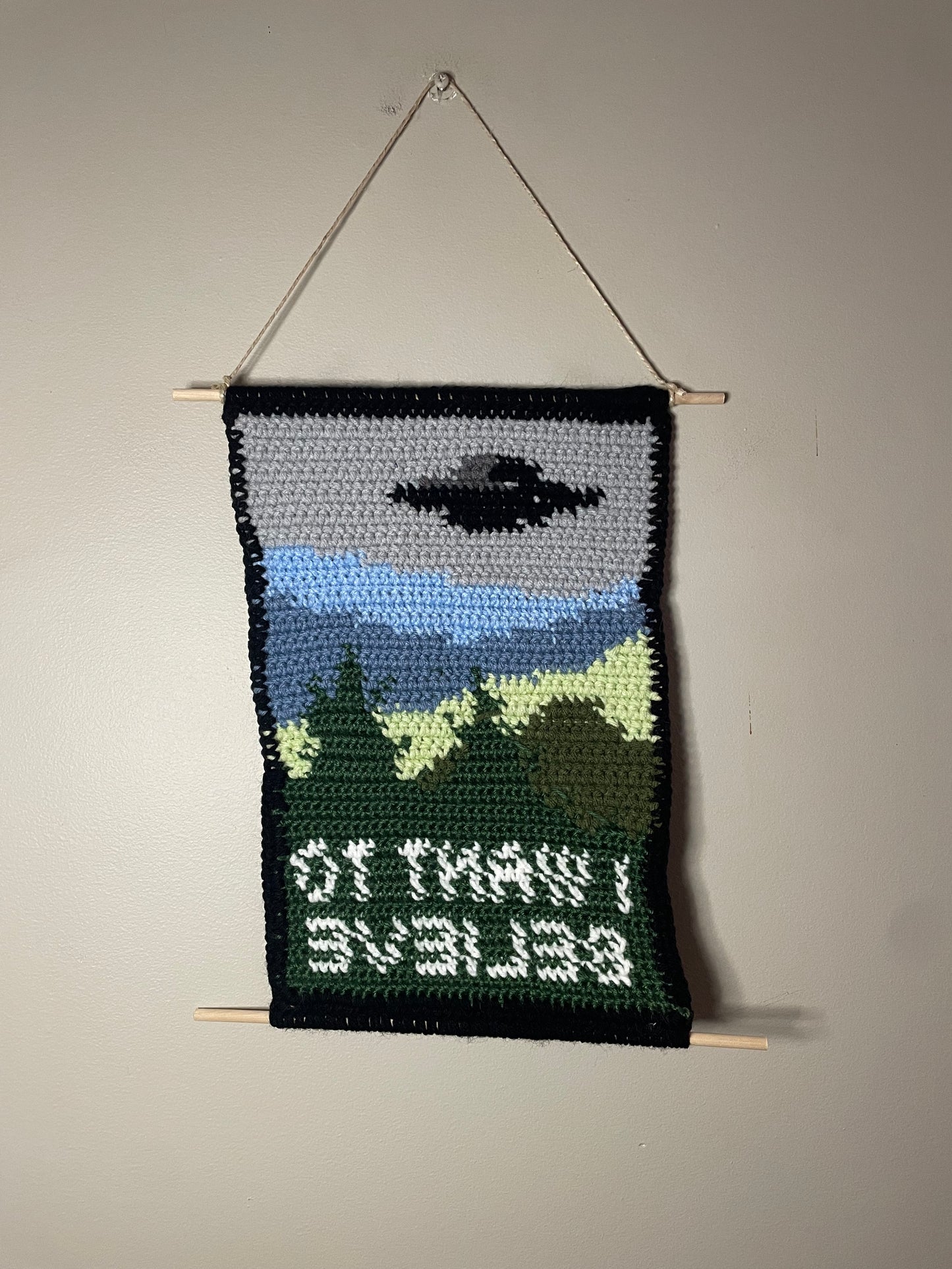 Crochet I Want To Believe UFO Hanging Tapestry