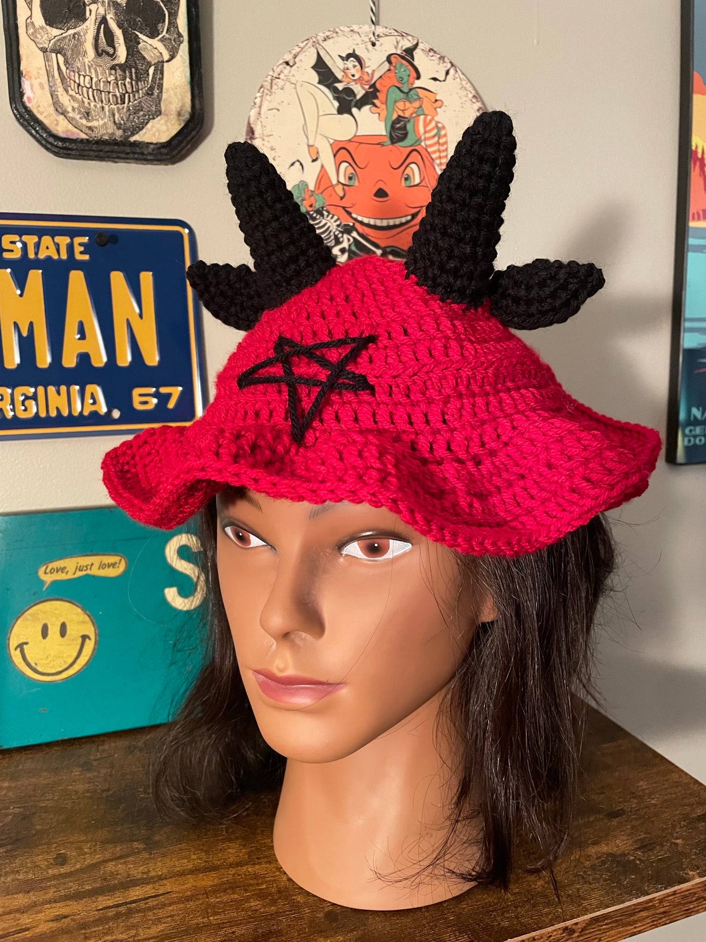 Crochet Two Headed Baphomet and Bucket Hat Set