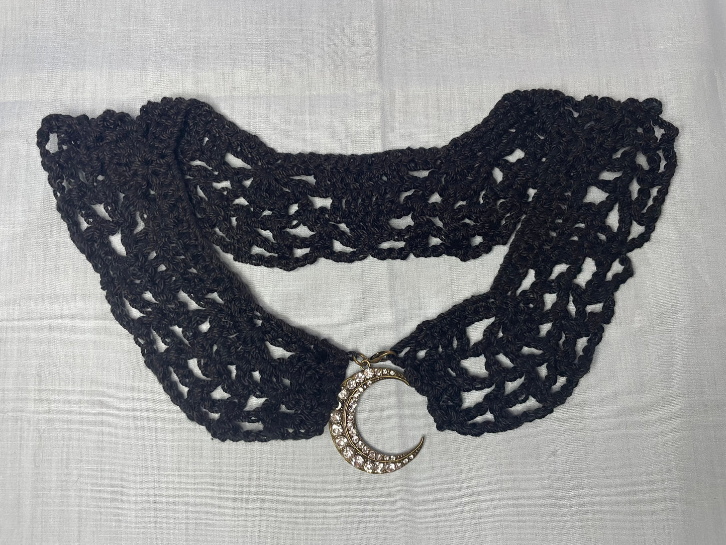 Crochet Black Collar with Moon Pendant Clasp