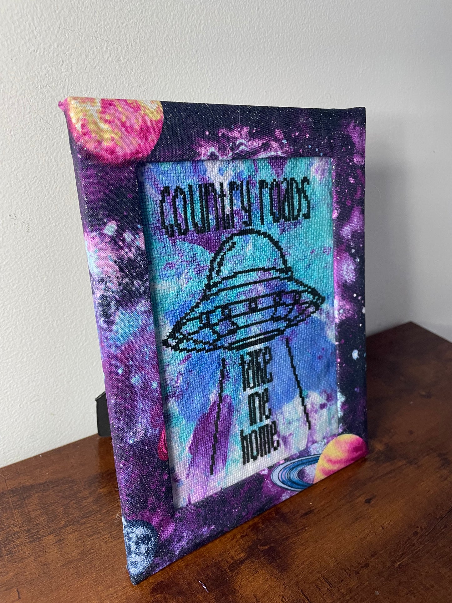 Cross Stitch Tie Dye Country Roads UFO Framed