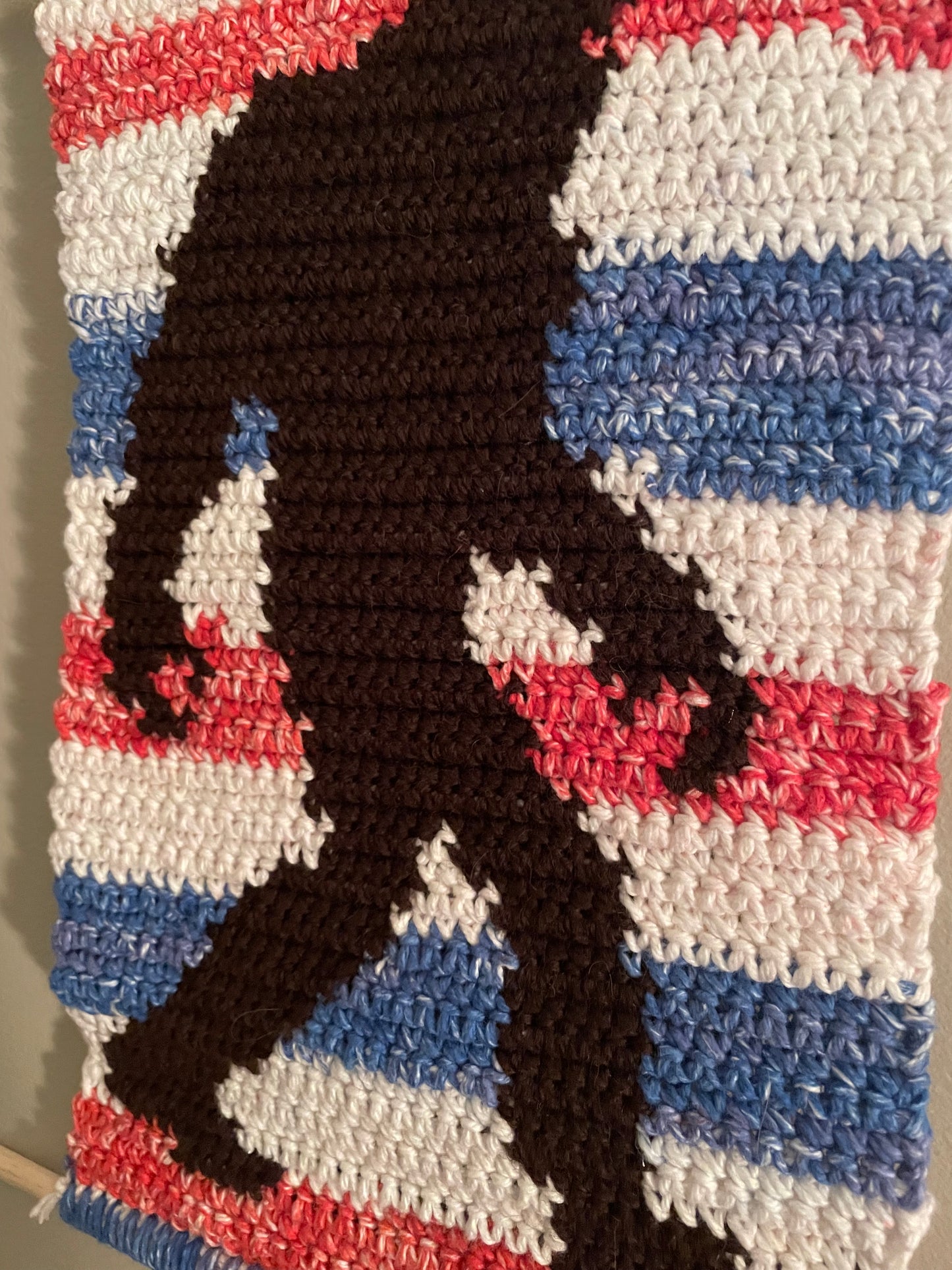Crochet Red, White, and Bigfoot Hanging Tapestry
