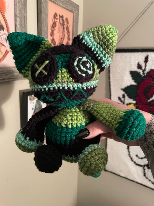 Crochet Green Stripe Zombie Kitty Plush