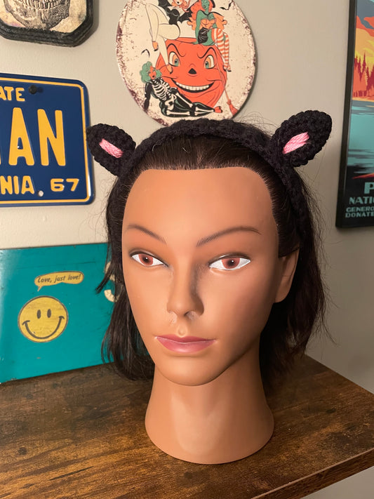Crochet Lil Black Cat Ears Headband