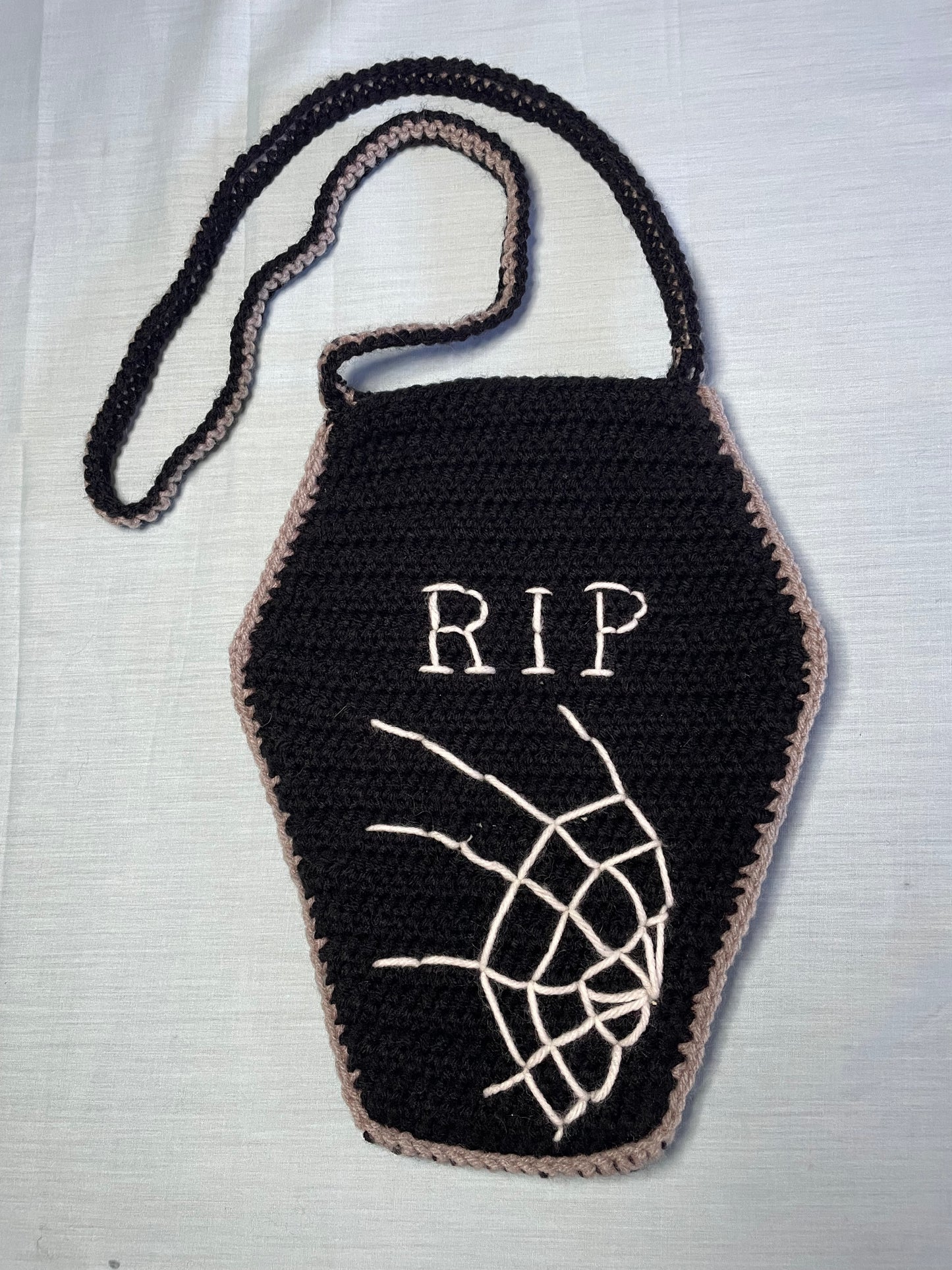 Crochet Coffin Bag, Fabric Lined