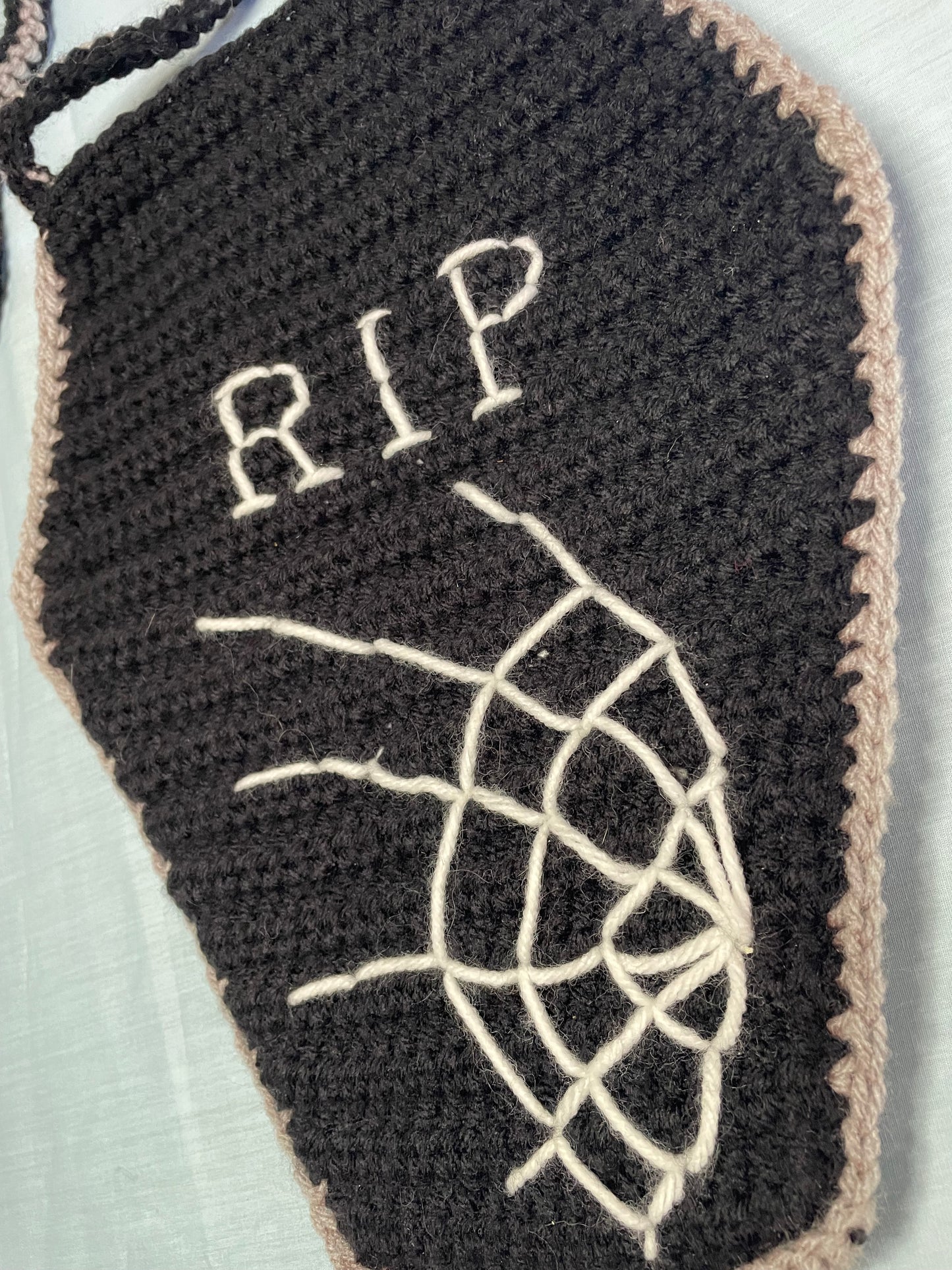Crochet Coffin Bag, Fabric Lined