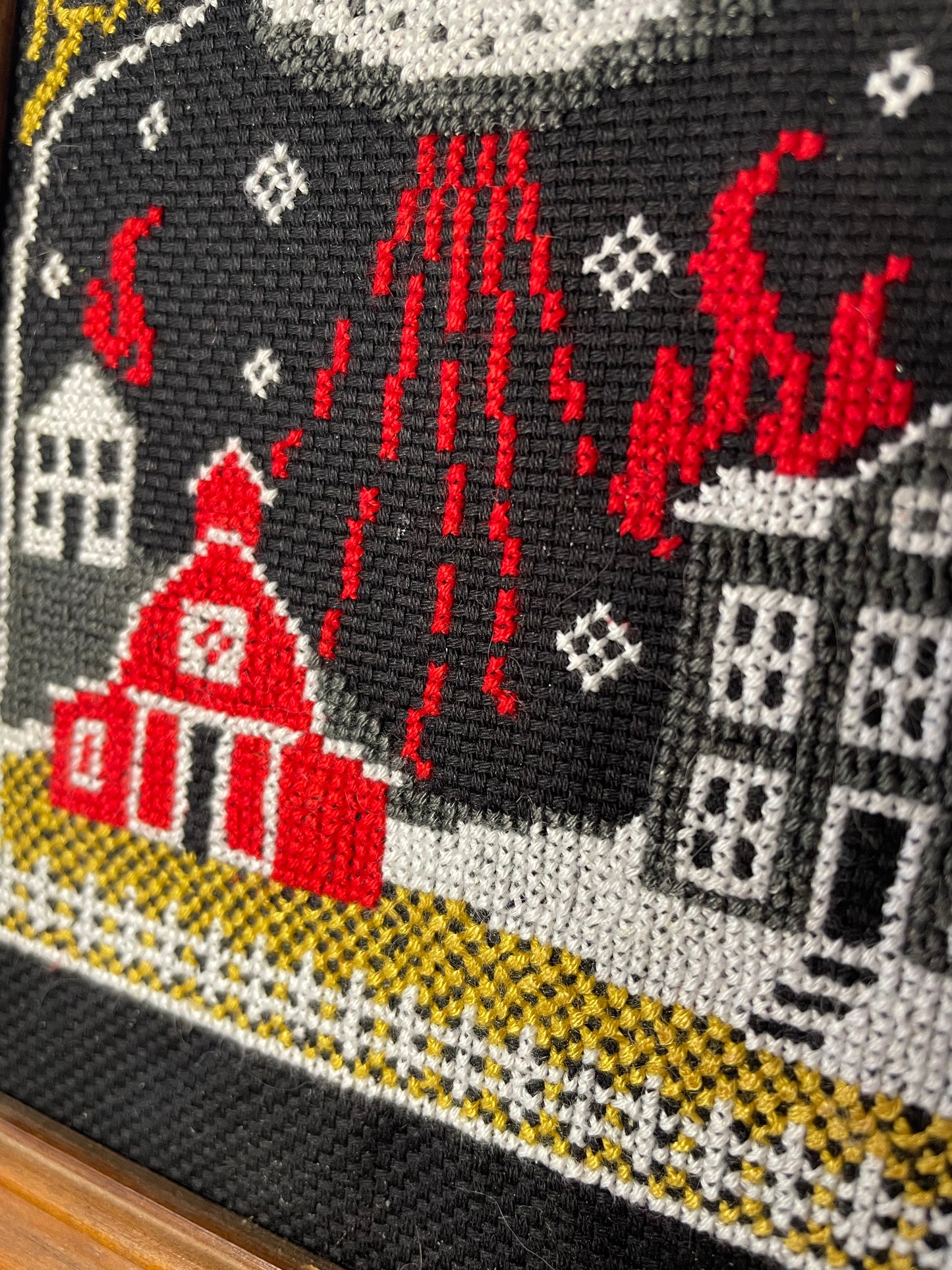 Cross Stitch Vintage UFO Farm Framed