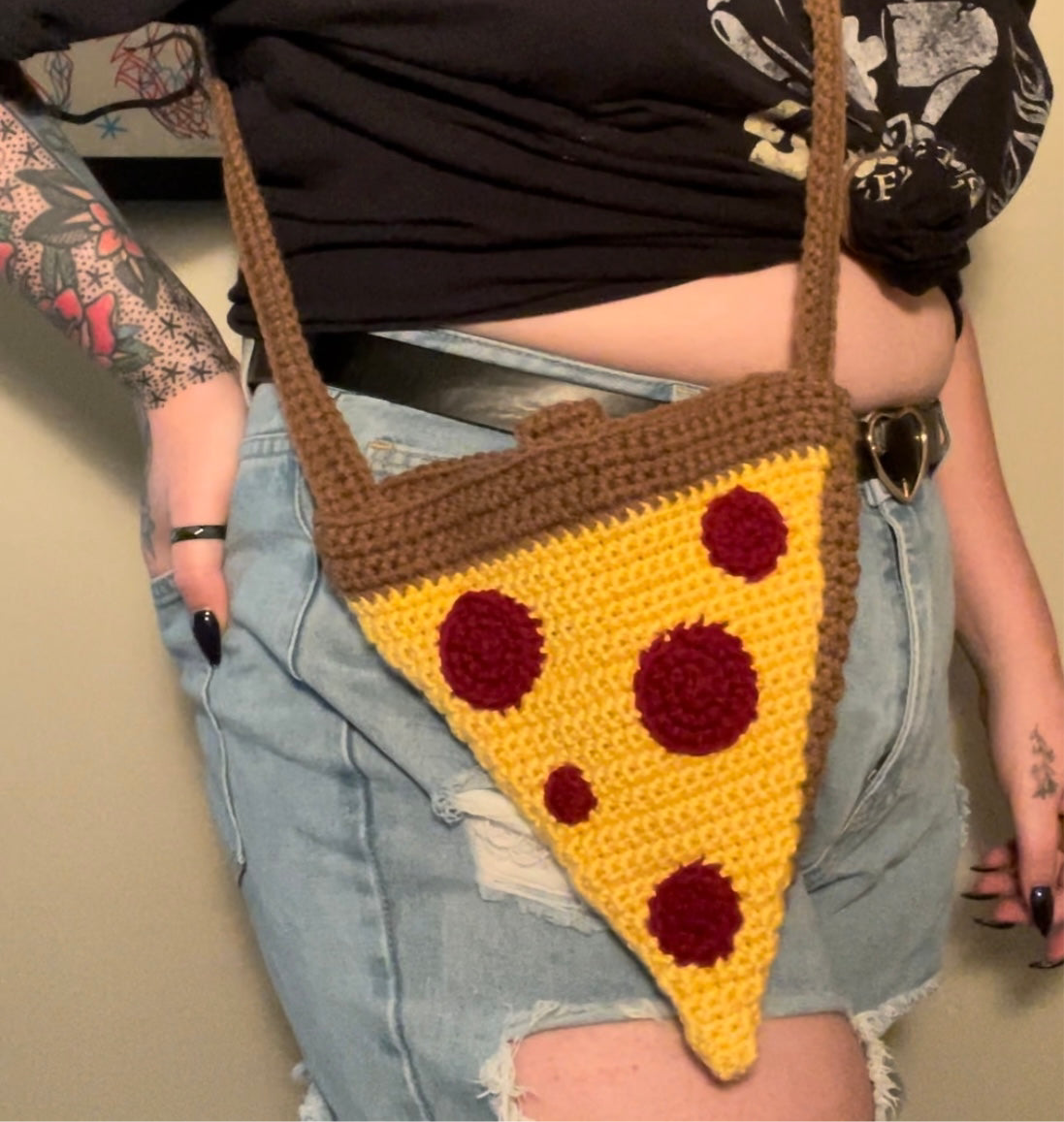 Crochet Pizza Crossbody Bag