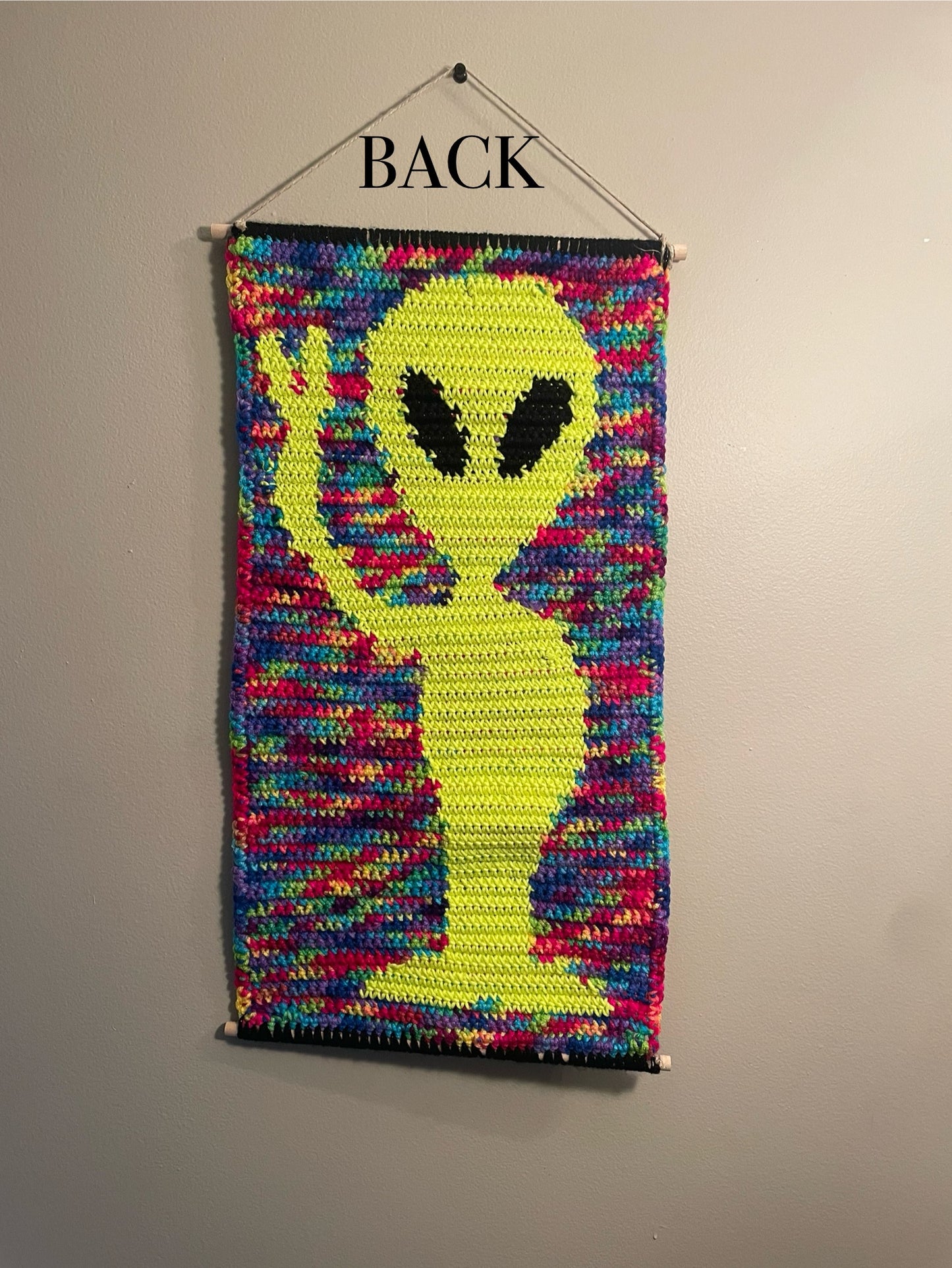 Crochet Rainbow Alien Hanging Tapestry