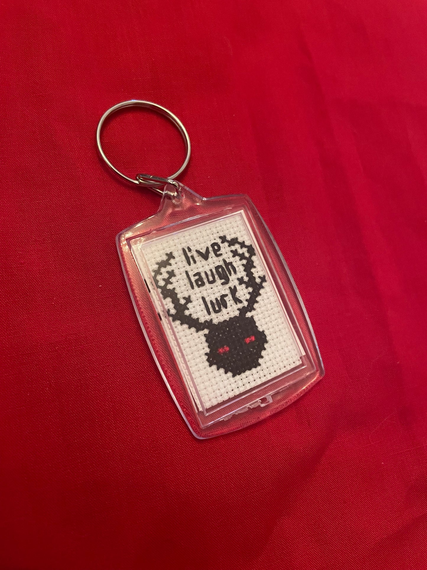 Cross Stitch Live Laugh Lurk Cryptid Keychains