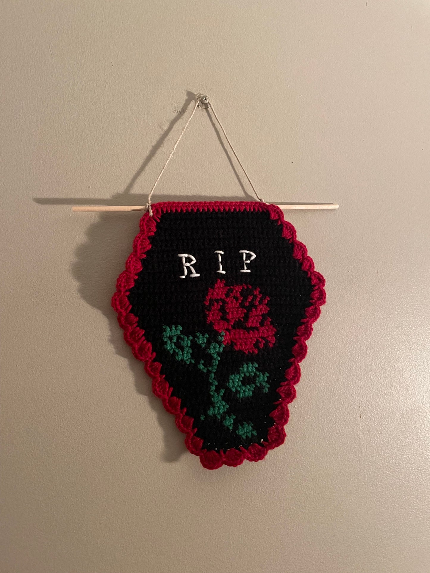 Crochet Rose Coffin Hanging Tapestry
