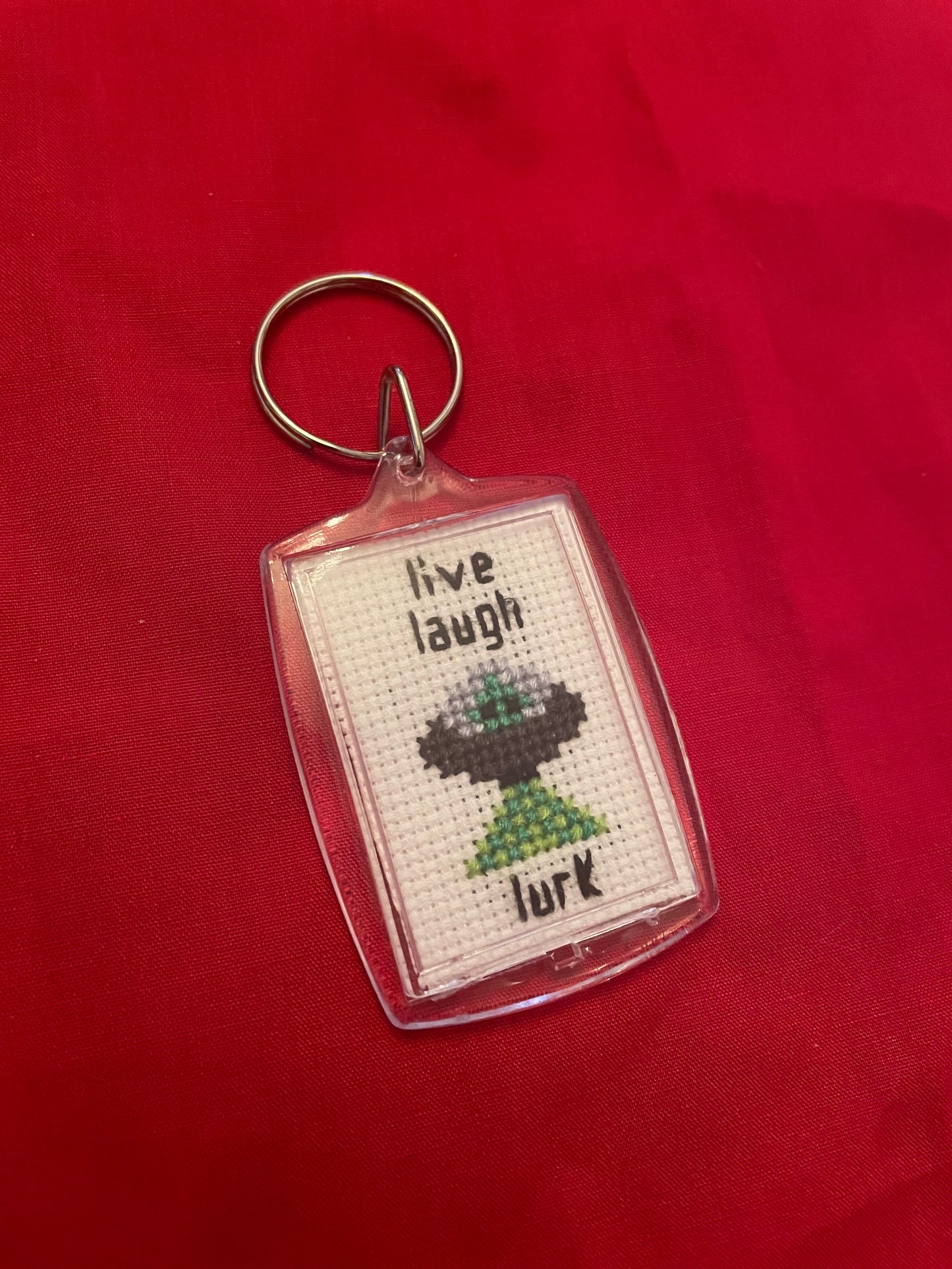 Cross Stitch Live Laugh Lurk Cryptid Keychains
