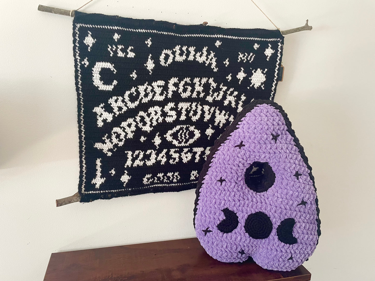 Crochet Ouija Board Tapestry & Planchette Pillow Bundle Deal