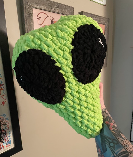 Chunky Crochet Alien Head Throw Pillow