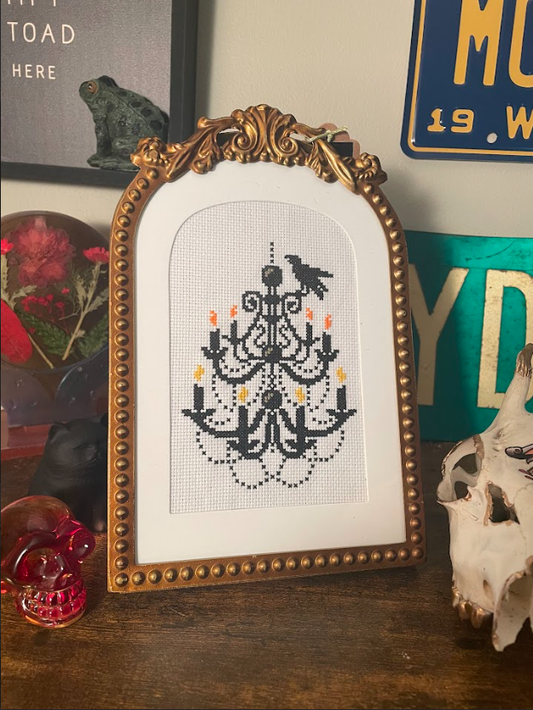 Cross Stitch Victorian Chandelier in Gold Frame