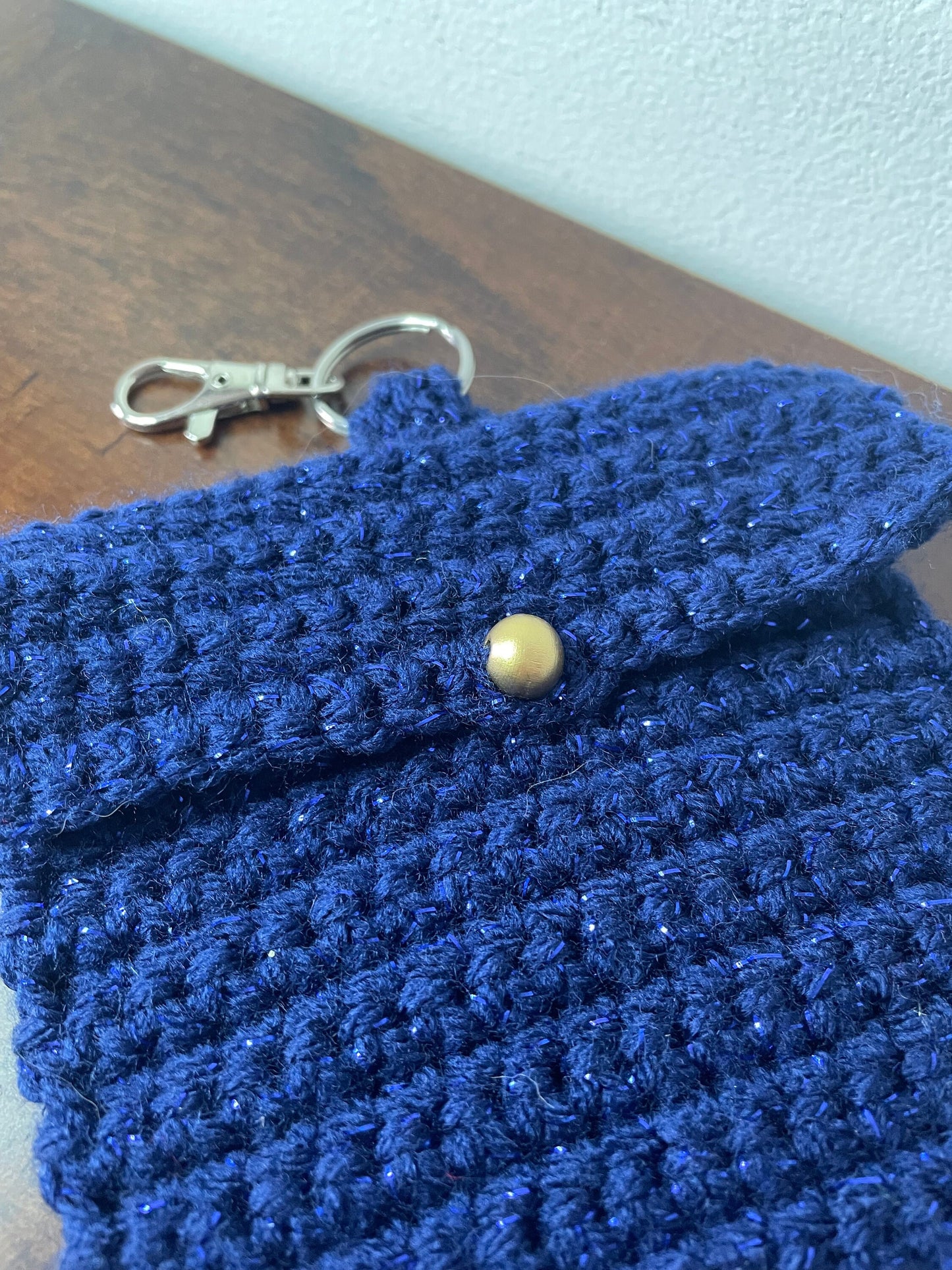 Crochet Midnight Sky Keychain Pouch / Witchy Alt Glitter Moon Coin Purse