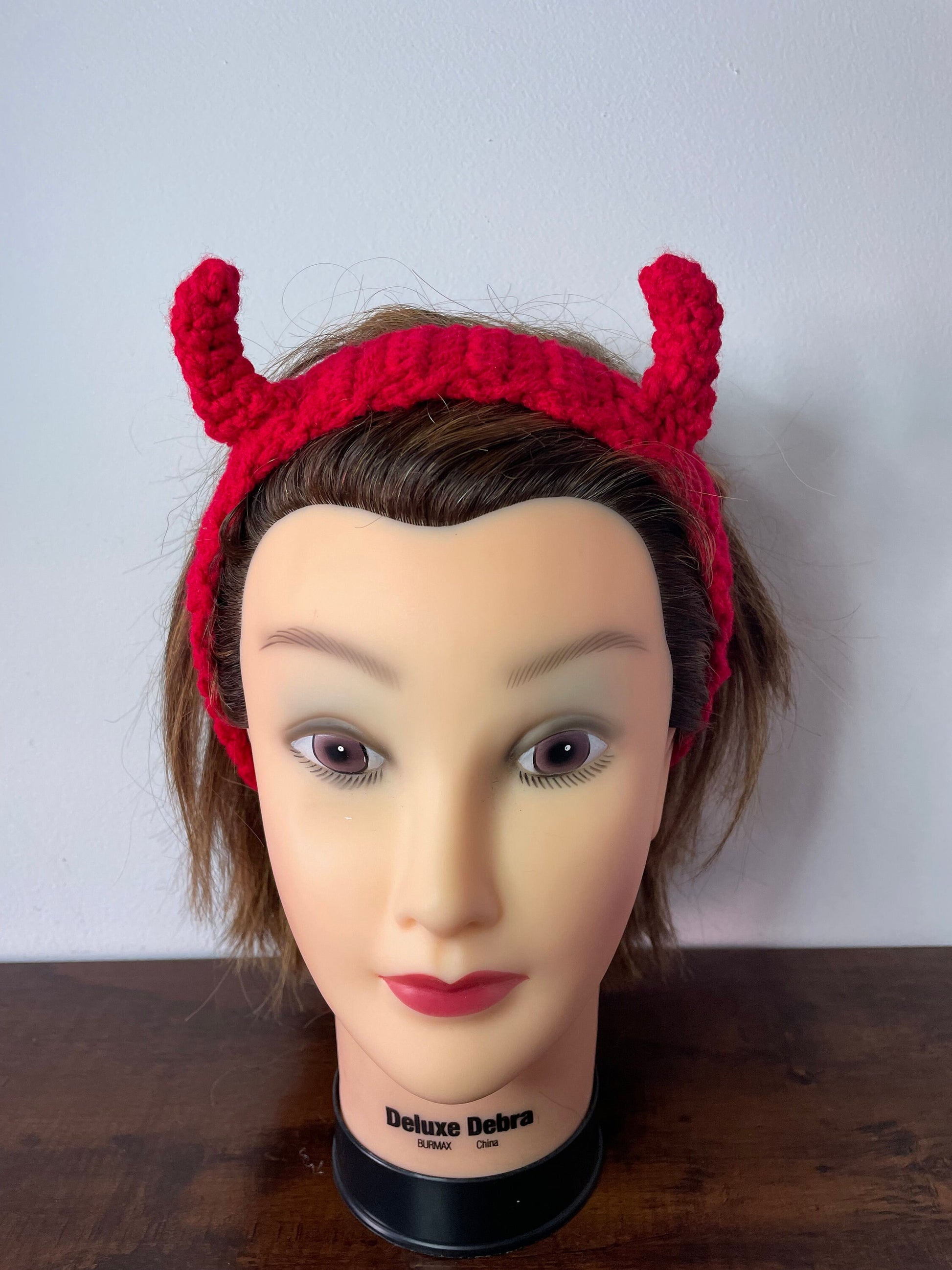 Crochet Lil Red Devil Horn Headband / Goth Punk Unique Gift