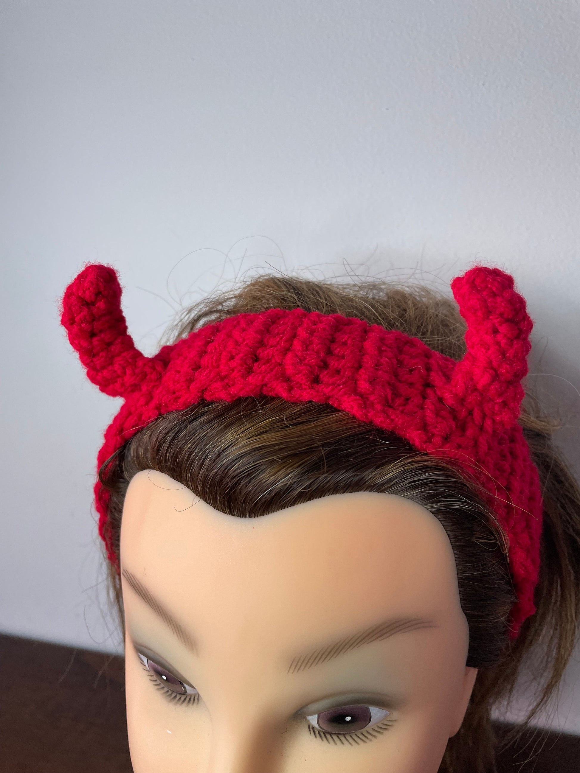 Crochet Lil Red Devil Horn Headband / Goth Punk Unique Gift