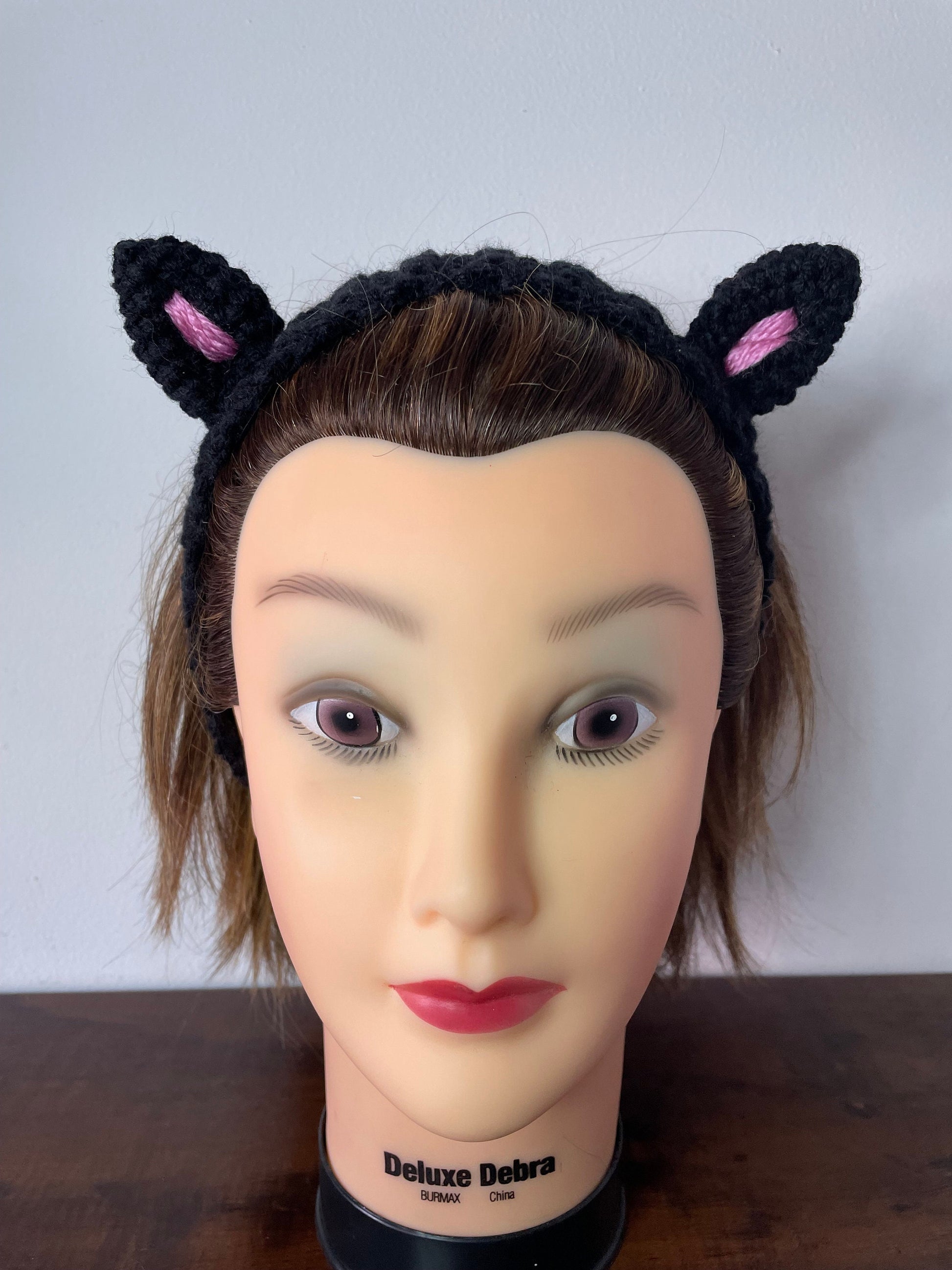 Crochet Lil Black Cat Ears Headband / Cute Alt Goth Unique Gift