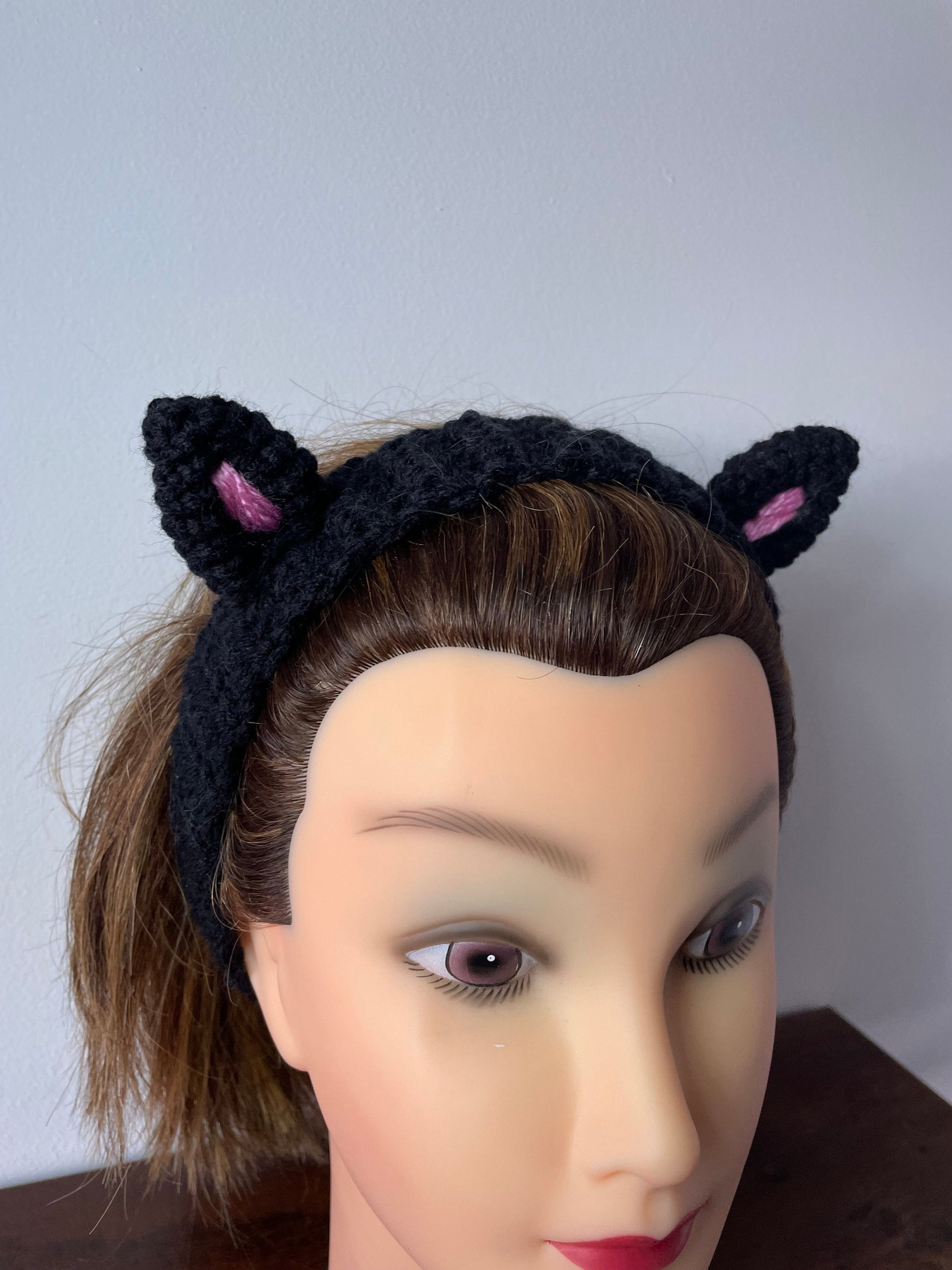 Crochet Lil Black Cat Ears Headband / Cute Alt Goth Unique Gift