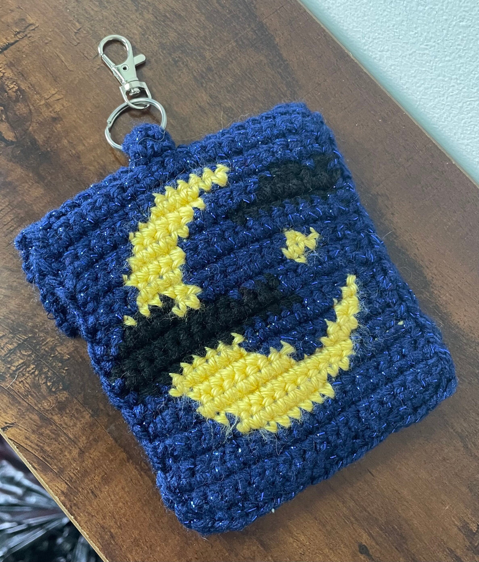 Crochet Midnight Sky Keychain Pouch / Witchy Alt Glitter Moon Coin Purse