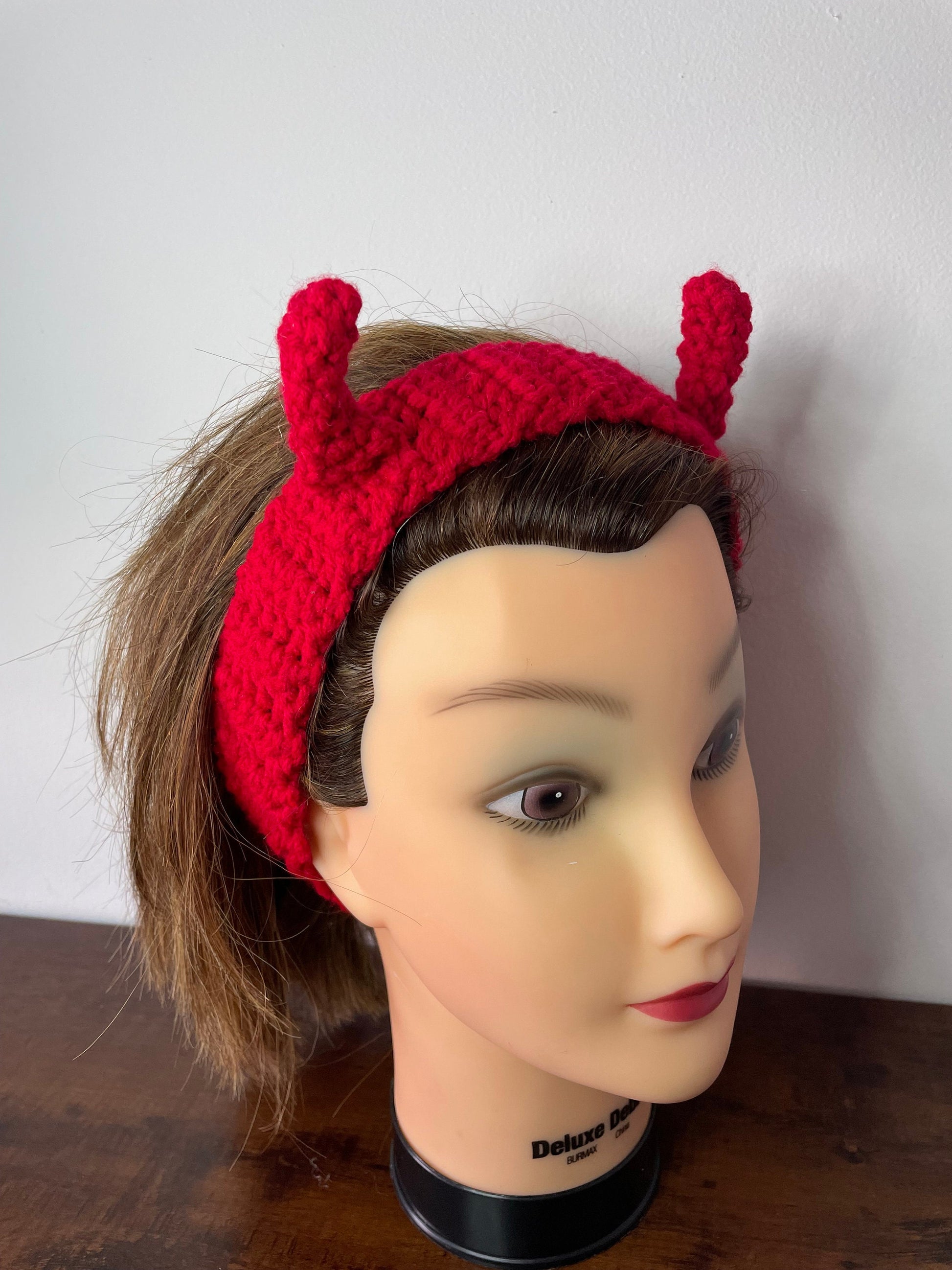 Crochet Lil Red Devil Horn Headband / Goth Punk Unique Gift