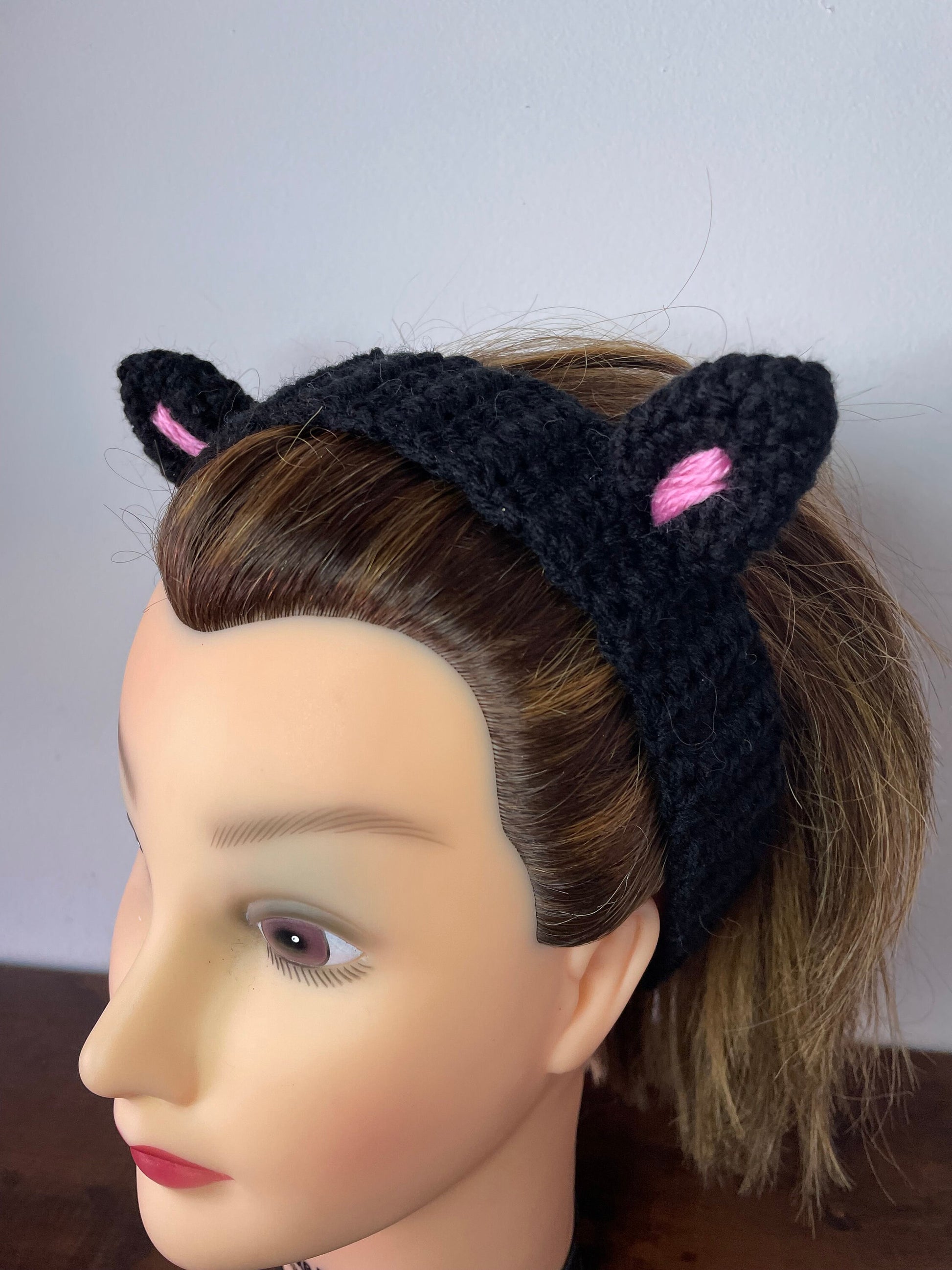 Crochet Lil Black Cat Ears Headband / Cute Alt Goth Unique Gift