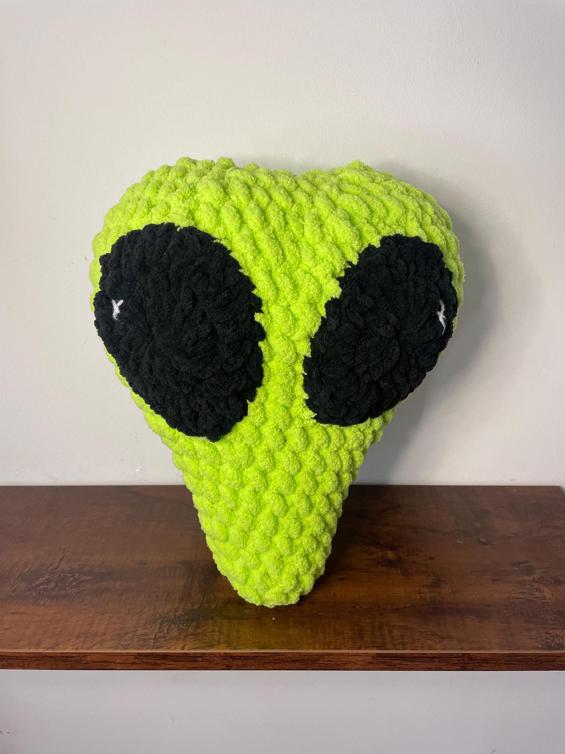 Handmade Chunky Crochet Alien Head Throw Pillow / Unique Weird Space Home Decor