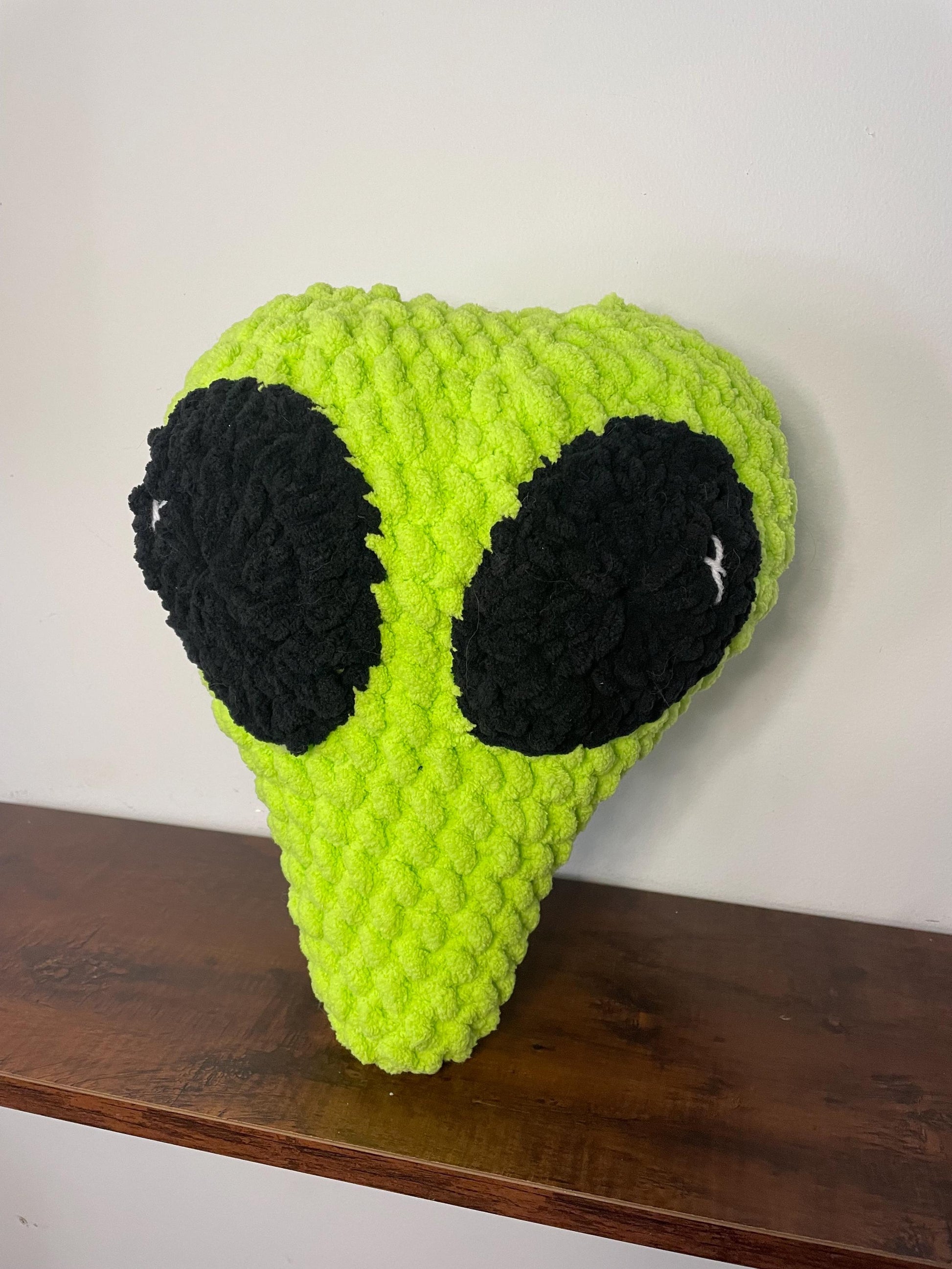 Handmade Chunky Crochet Alien Head Throw Pillow / Unique Weird Space Home Decor