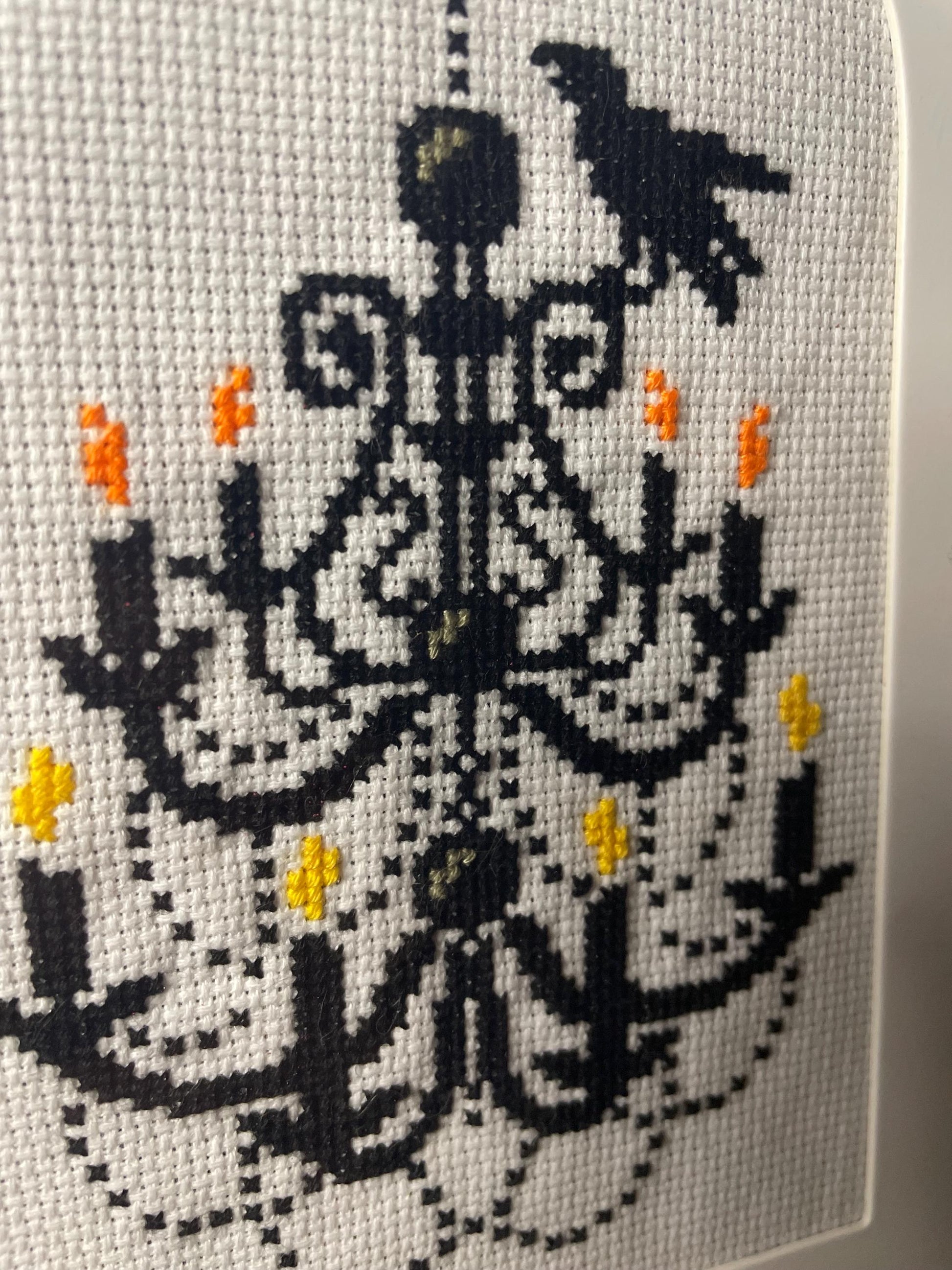 Handmade Cross Stitch Victorian Chandelier in Gold Frame / Vintage Style Goth Home Decor