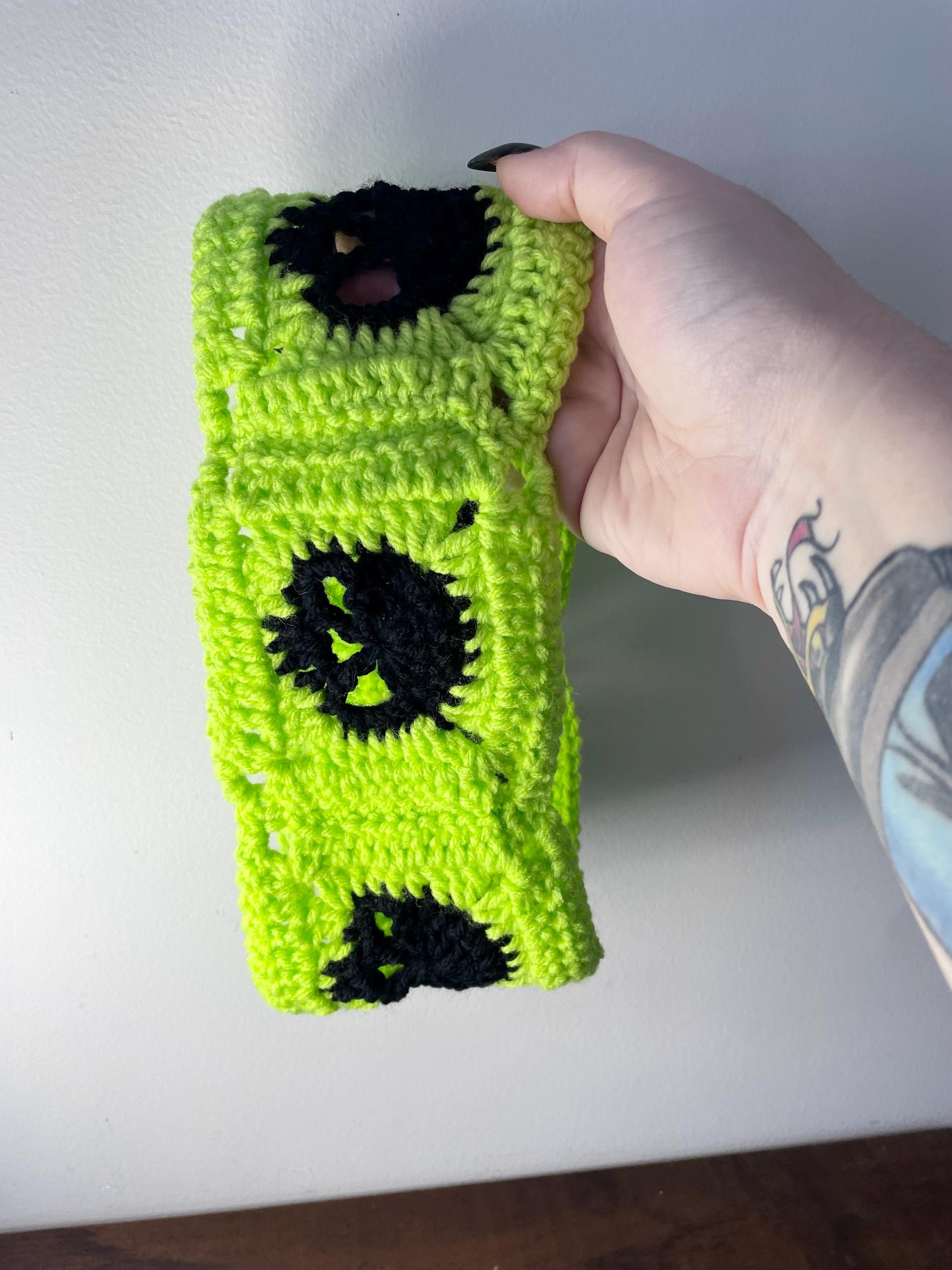 Handmade Crochet Skull Granny Square Headbands - Goth Alt Cyber Punk Ear Warmers Gift Stocking Stuffer