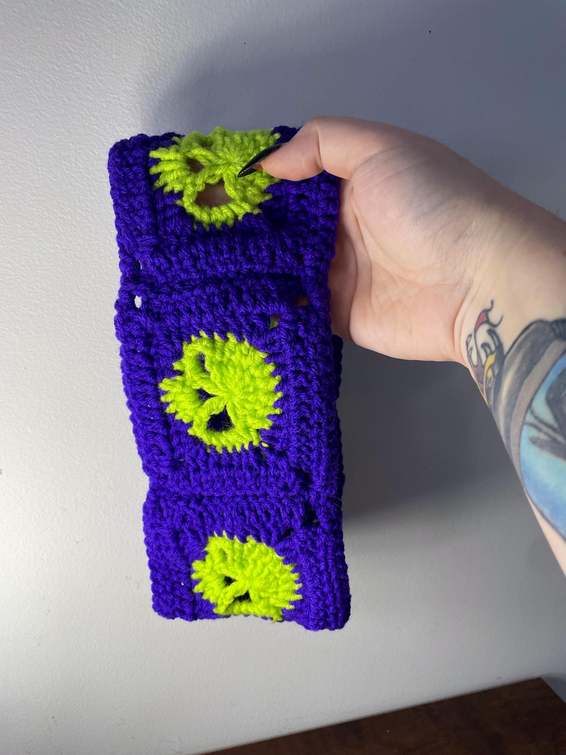 Handmade Crochet Skull Granny Square Headbands - Goth Alt Cyber Punk Ear Warmers Gift Stocking Stuffer