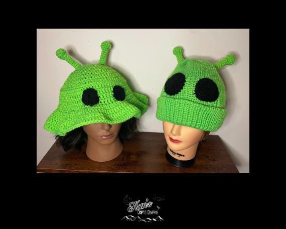 DIGITAL PDF DOWNLOAD* Crochet Pattern 4 in 1 Alien Bucket Hat and Beanie