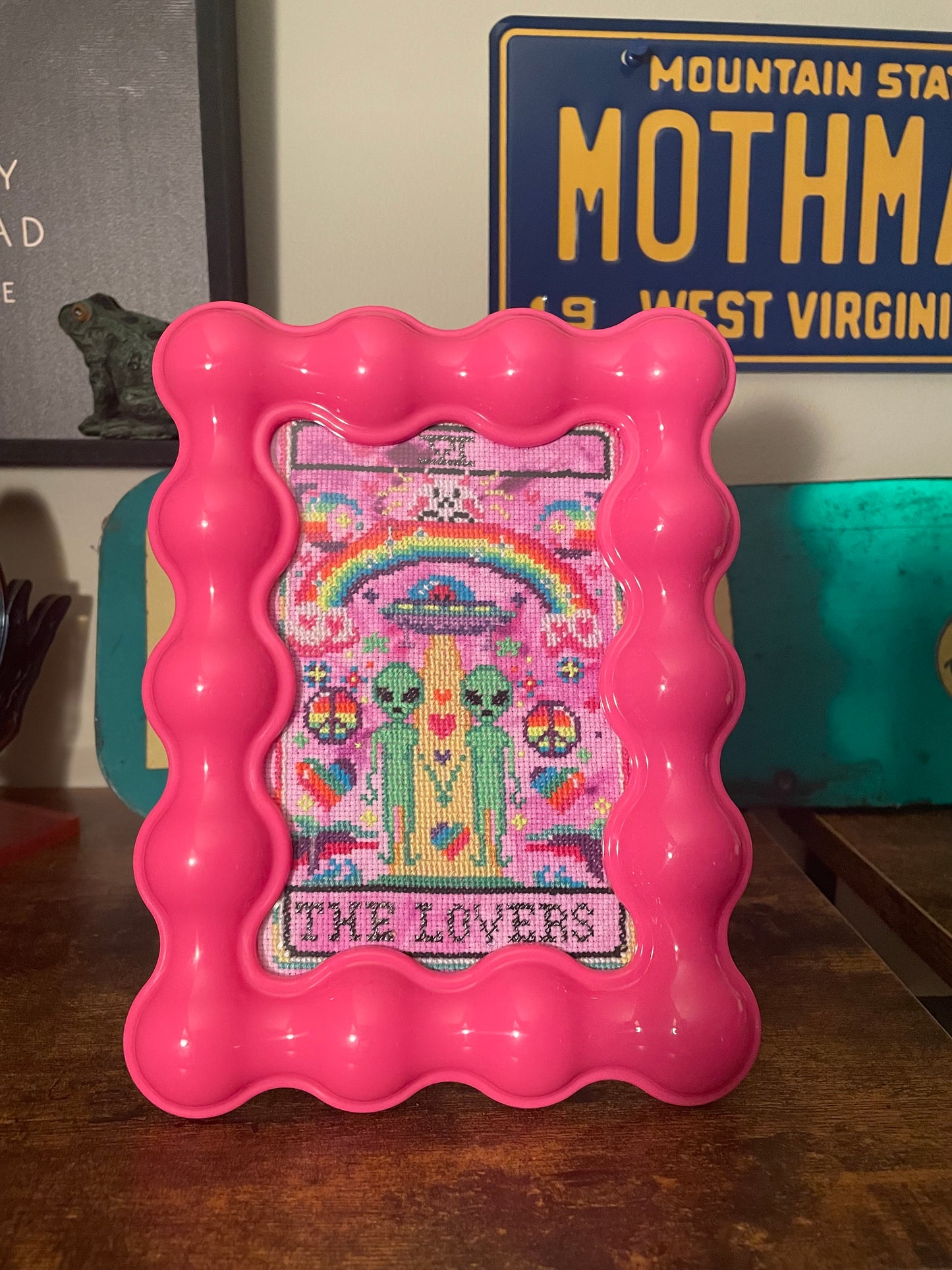 Cross Stitch Tie Dye Y2K Alien Tarot Framed