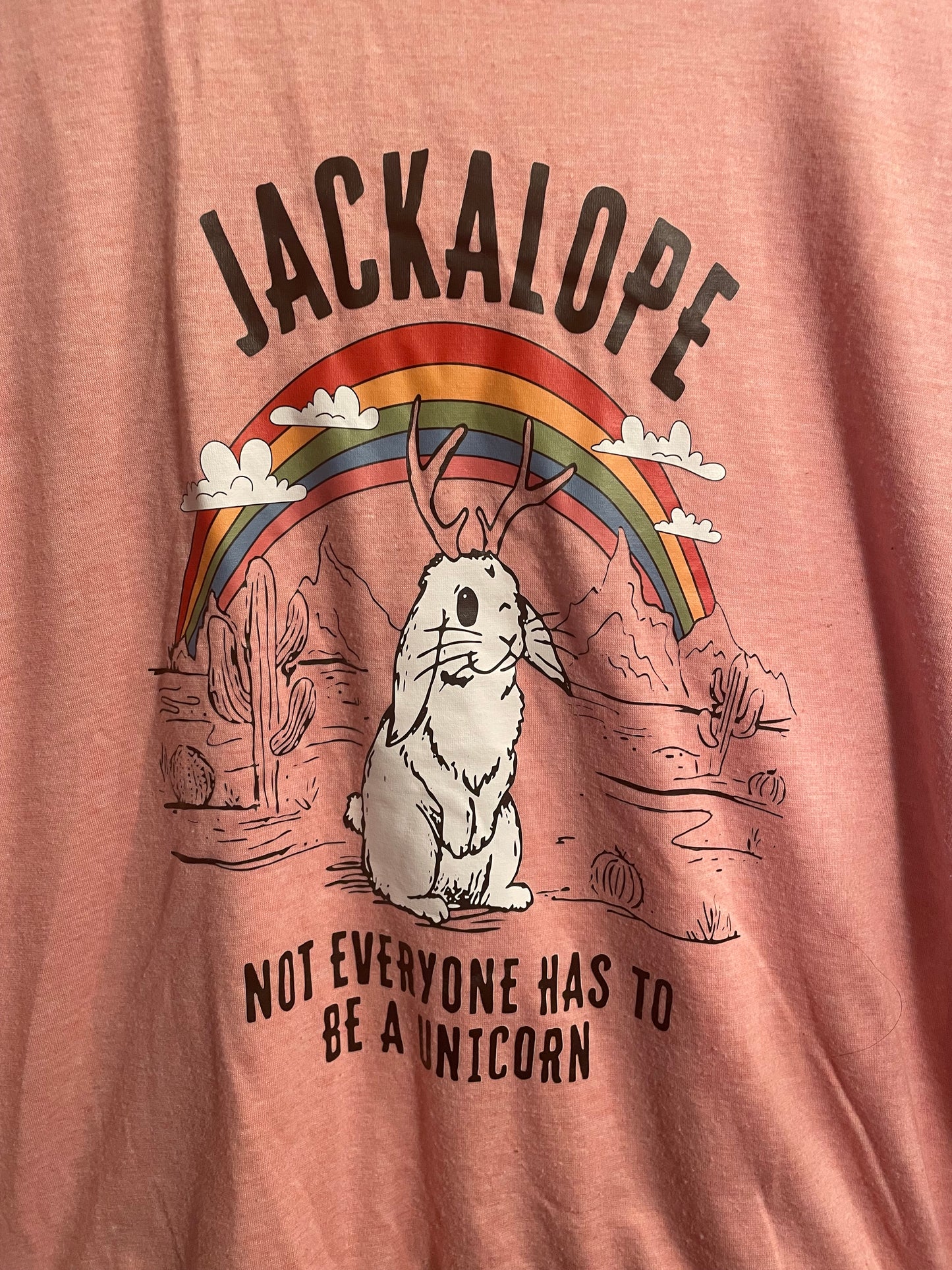 Cryptid Thrifted Upcycled Rainbow Jackalope Tee Size 2XL