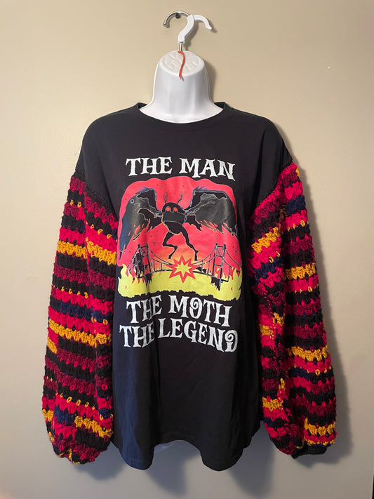 Cryptid Thrifted Upcycled Man Moth Legend T-shirt Sweater Size Large