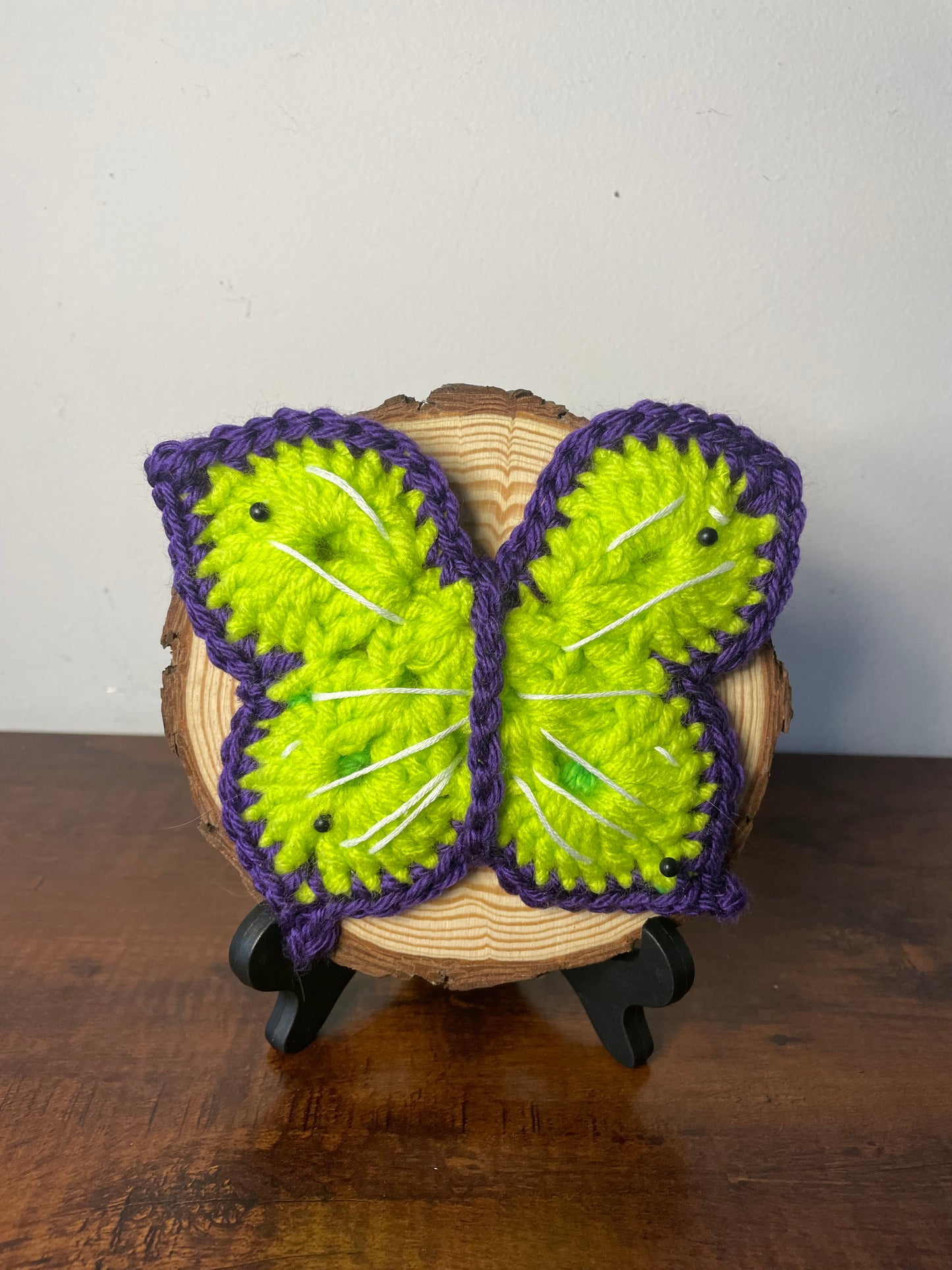 Crochet Pinned Butterflies on Wood