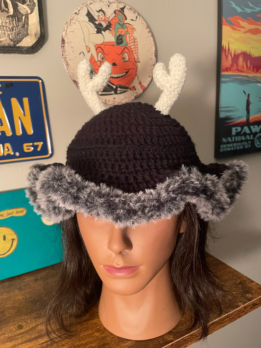 Crochet Wendigo Fur Trim Bucket Hat