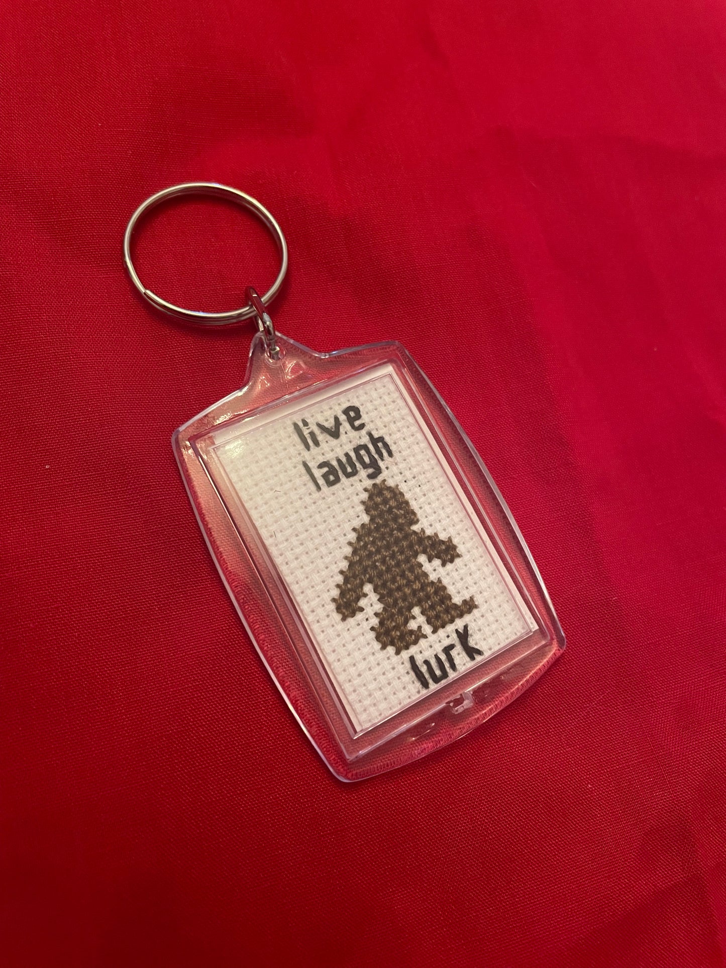 Cross Stitch Live Laugh Lurk Cryptid Keychains