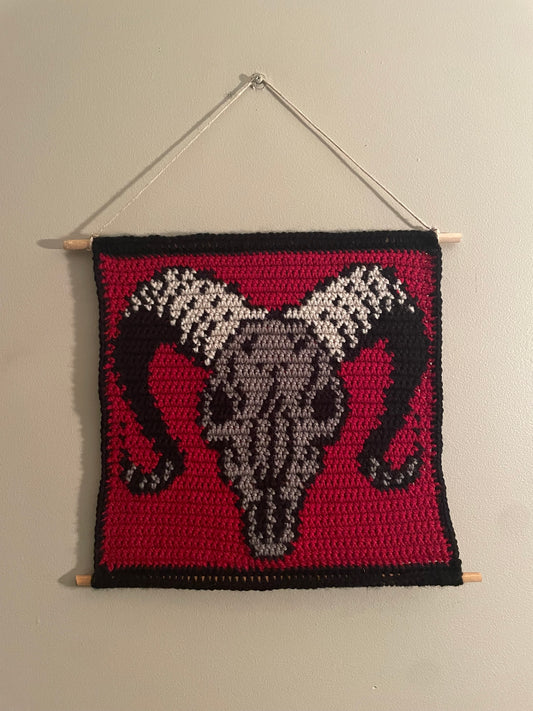 Crochet Ram Skull Hanging Tapestry