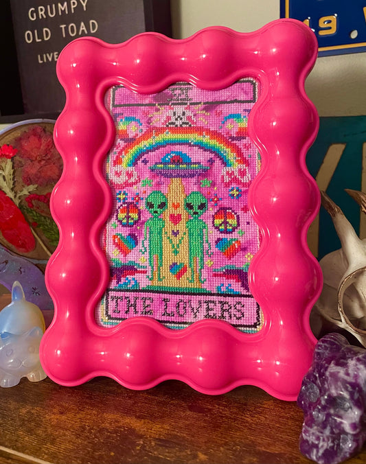 Cross Stitch Tie Dye Y2K Alien Tarot Framed