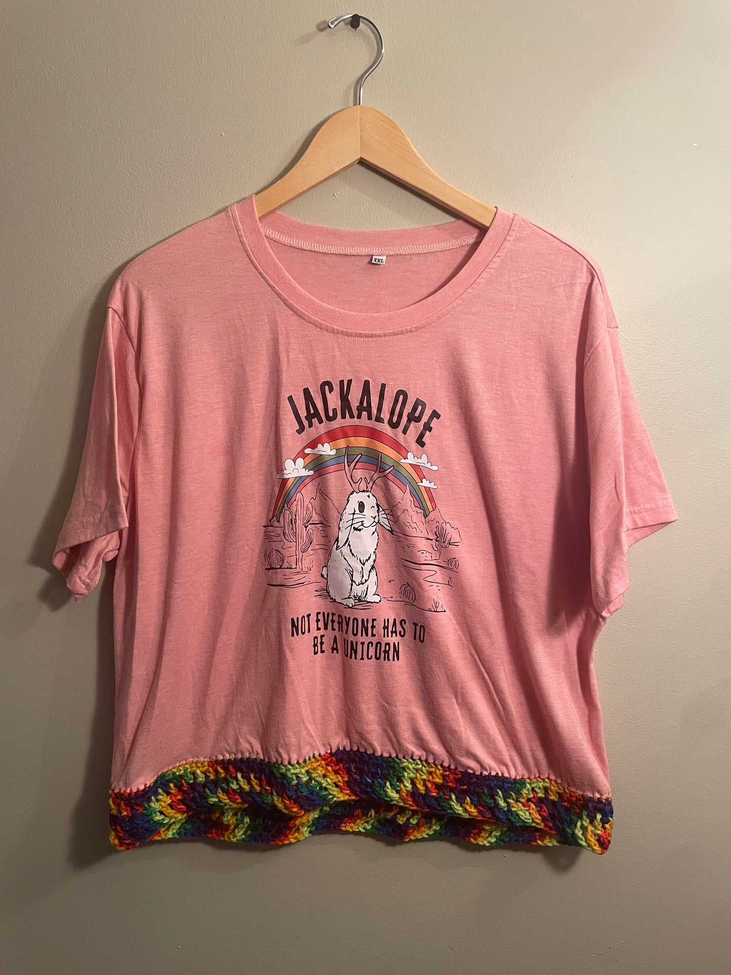 Cryptid Thrifted Upcycled Rainbow Jackalope Tee Size 2XL