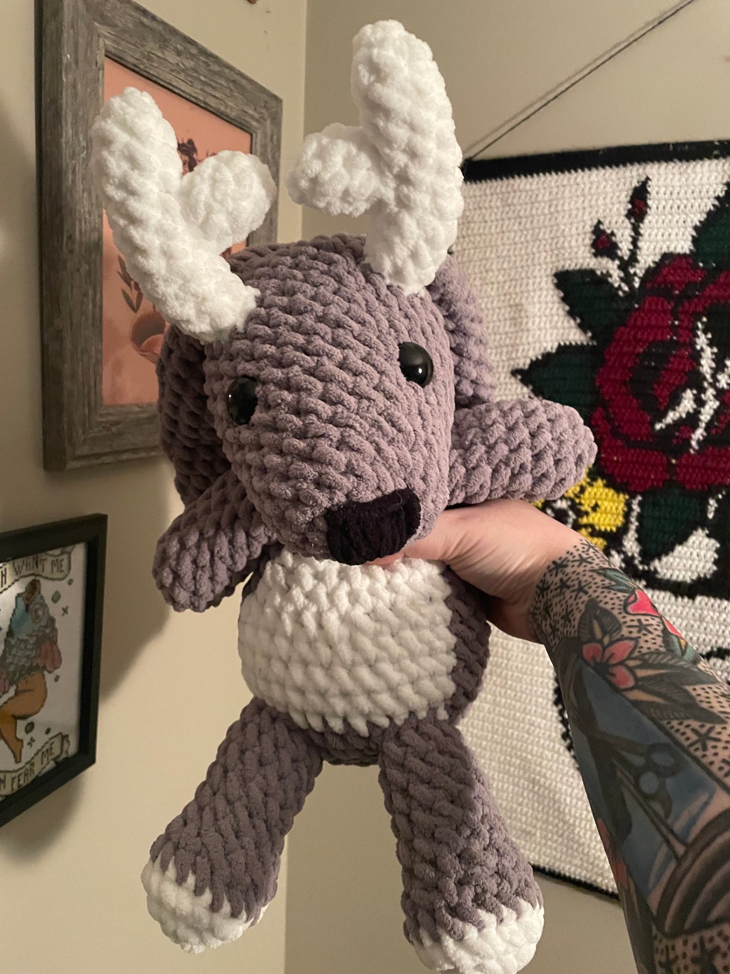 Crochet Big Jackalope Snuggler Plush