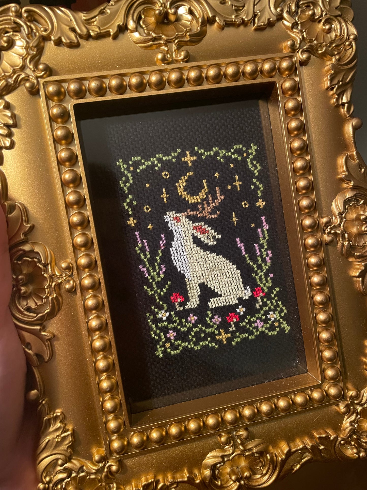 Cross Stitch Moonlight Jackalope Framed