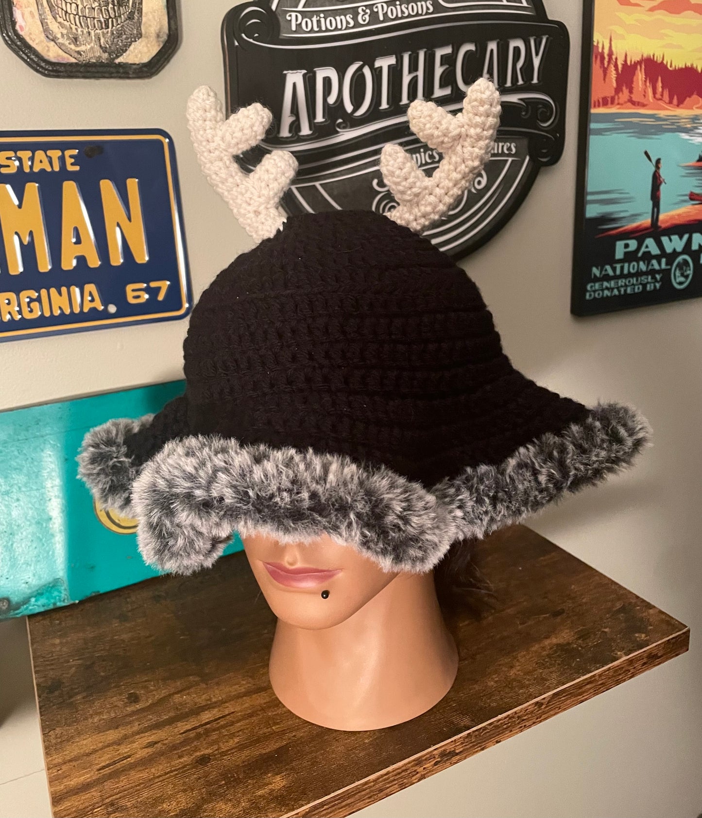 Crochet Wendigo Fur Trim Bucket Hat