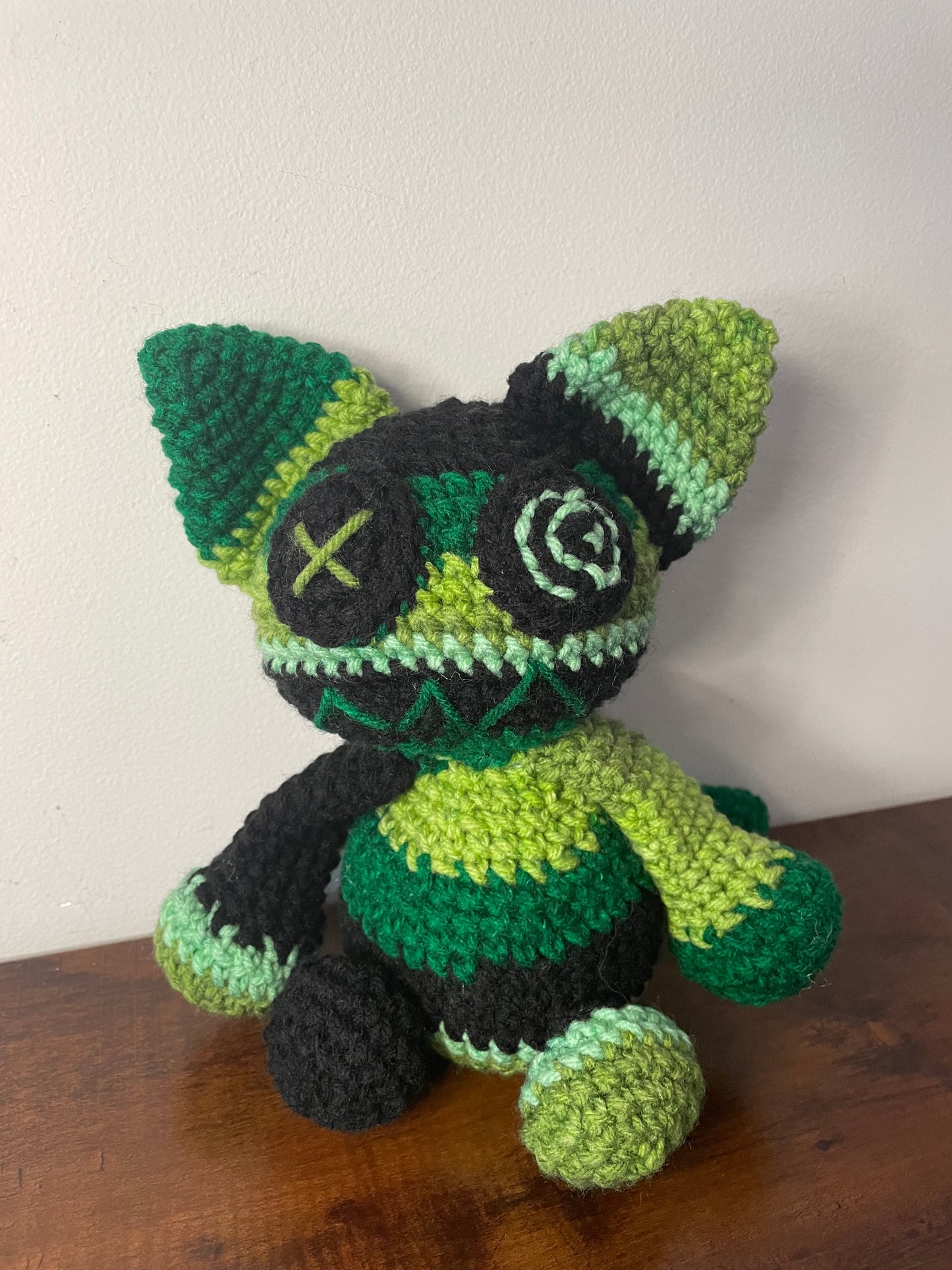 Crochet Green Stripe Zombie Kitty Plush
