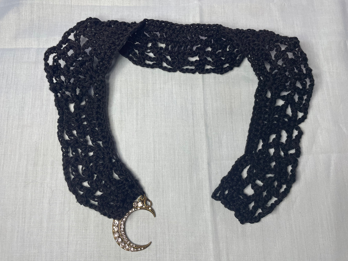 Crochet Black Collar with Moon Pendant Clasp